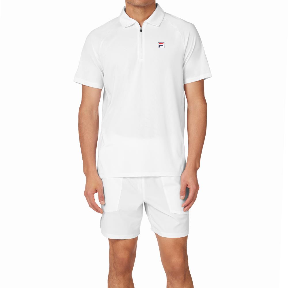 Fila Men's Essentials Zip Polo Shirt - White | Comfortable & Stylish Casual Wear for Golf, Work & Everyday Outfits
