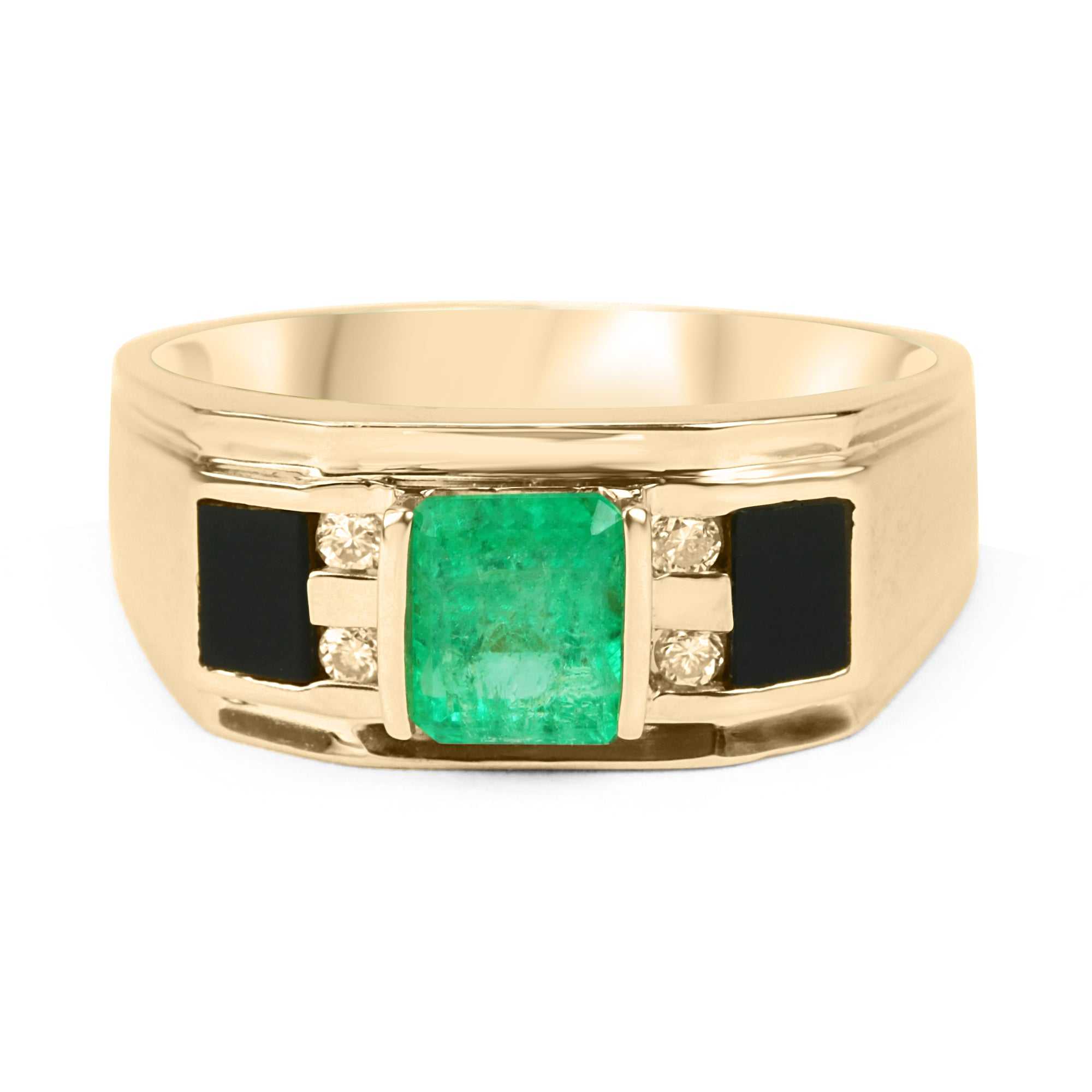 3.07 TCW Natural Colombian Emerald & Black Onyx Diamond Ring for Men in 14K Gold - Perfect for Weddings, Anniversaries & Special Occasions