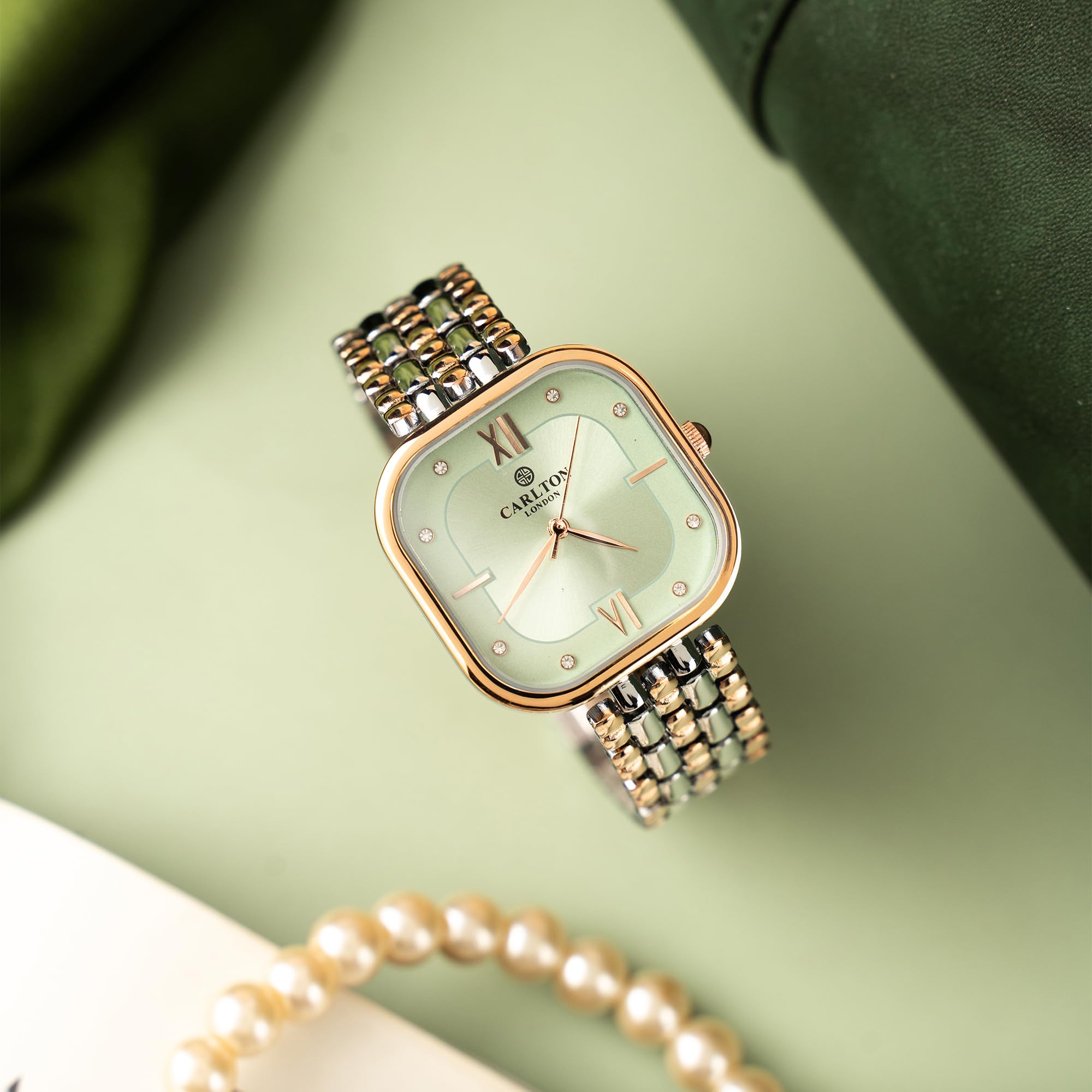Carlton London Women's Stainless Steel Analog Watch - Waterproof Multicolor Quartz Wristwatch for Women & Girls | Fashionable Accessory for Everyday Wear, Office & Special Occasions | CLSSCLGRN