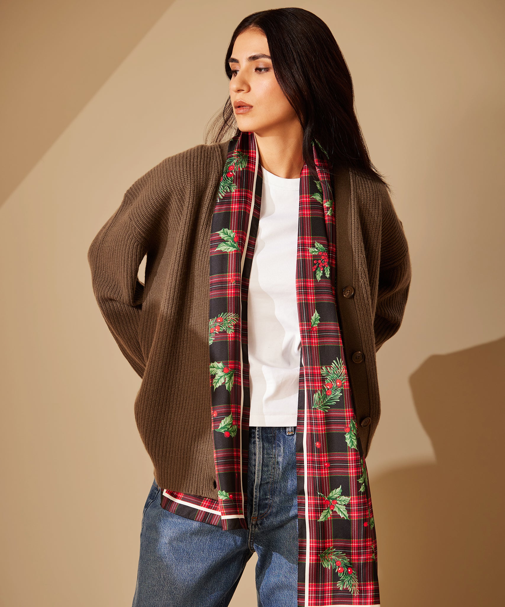 Holly Plaid Silk Scarf for Women - Luxury Soft Fashion Accessory for Office, Party & Travel - Elegant Gift Wrap & Outfit Styling