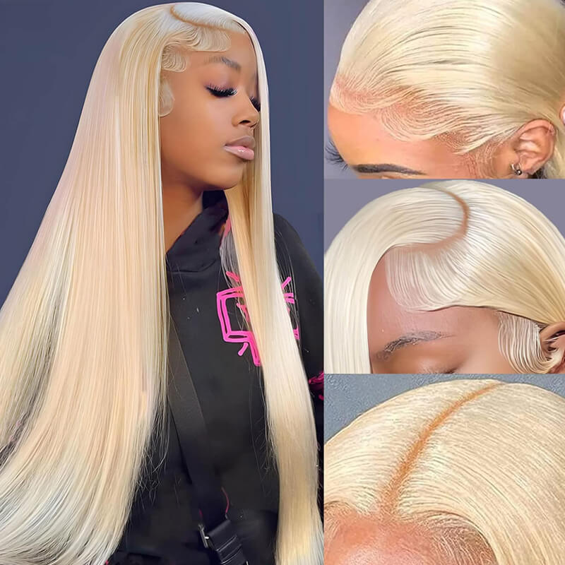 Eullair #613 Blonde Lavender Purple Pink Grey Straight Human Hair Wig with 13x4 Transparent Lace Frontal for Women | Perfect for Cosplay, Daily Wear & Special Occasions