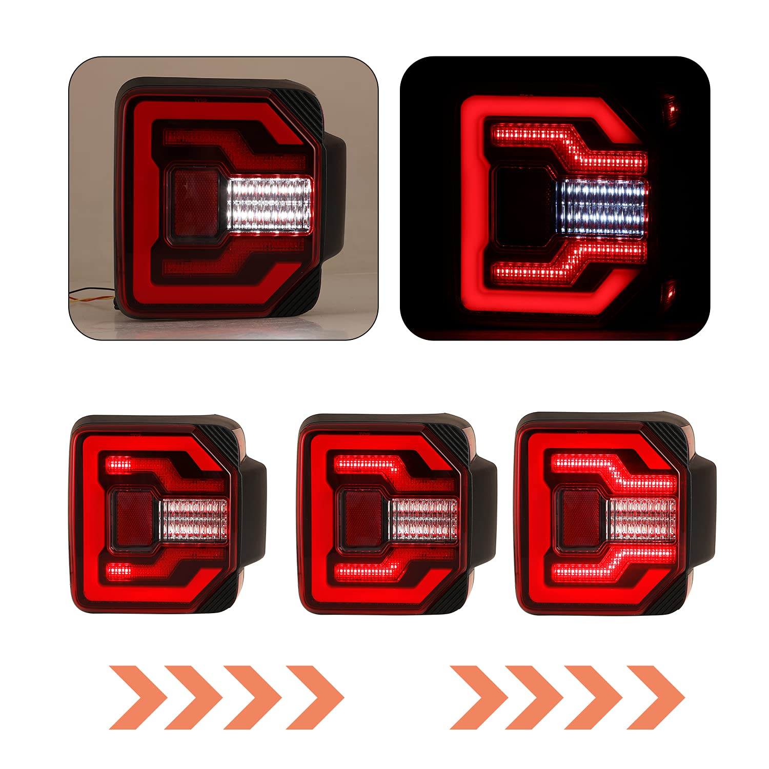 LED Tail Lights for Jeep Wrangler 2018-2025 - Dynamic DRL, Sequential Turn Signals, Reverse & Brake Lights (Red Lens) | Perfect for Off-Roading & Night Driving