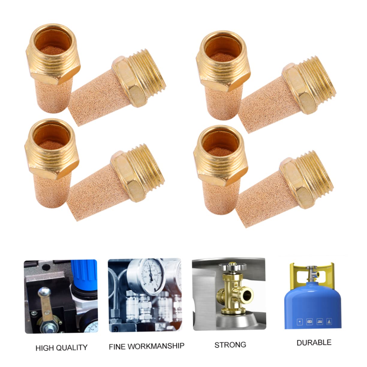 4PCS Brass Pneumatic Muffler G1/2 Male Thread Air Solenoid Connector - Noise Reduction for Air Compressor Systems - Ideal for Industrial Machinery & HVAC Applications
