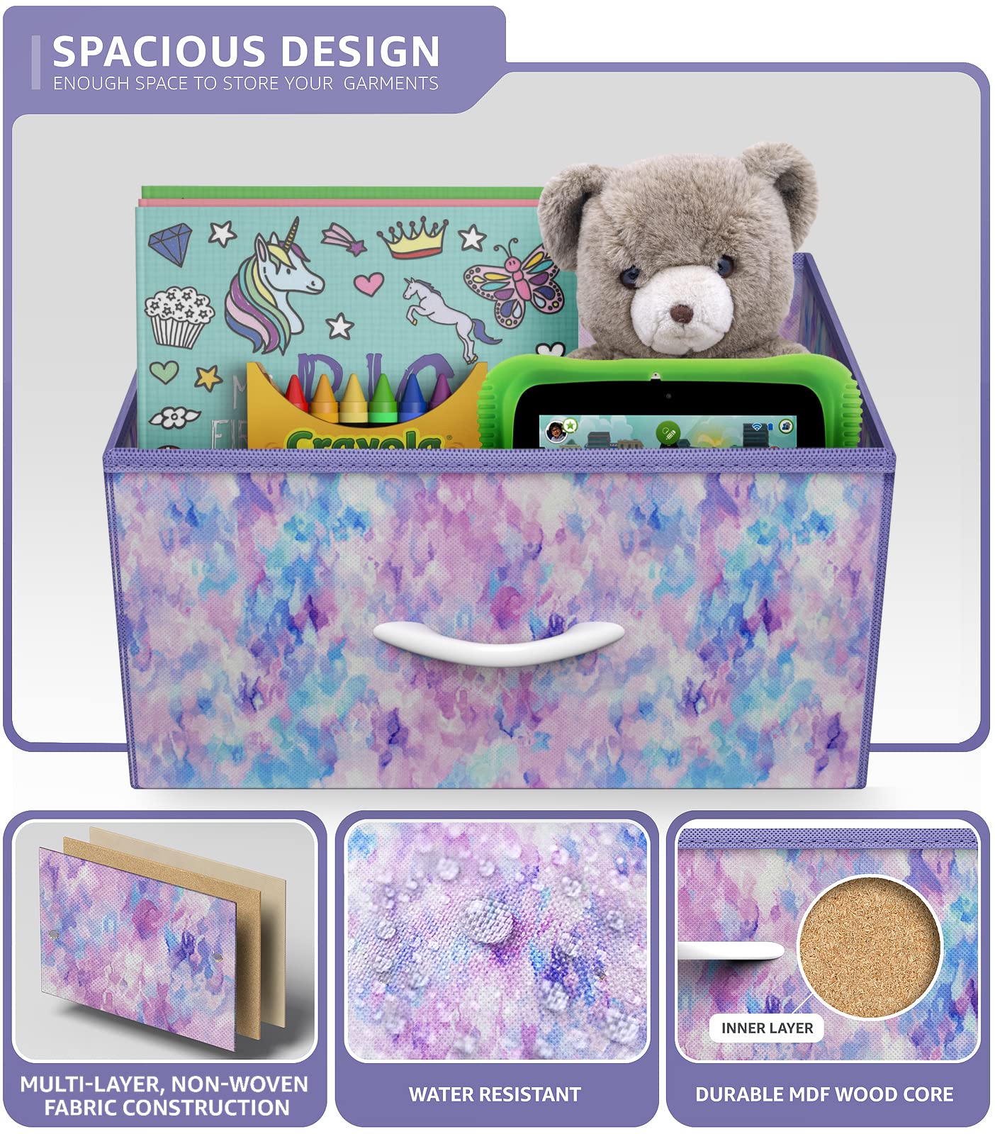 Sorbus Kids Dresser with 5 Fabric Drawers - Tall Storage Tower & Clothing Organizer for Bedroom, Nursery, Playroom - Steel Frame with Wood Handles (Tie-Dye Purple) | Perfect for Organizing Toys, Clothes & Accessories in Children's Rooms