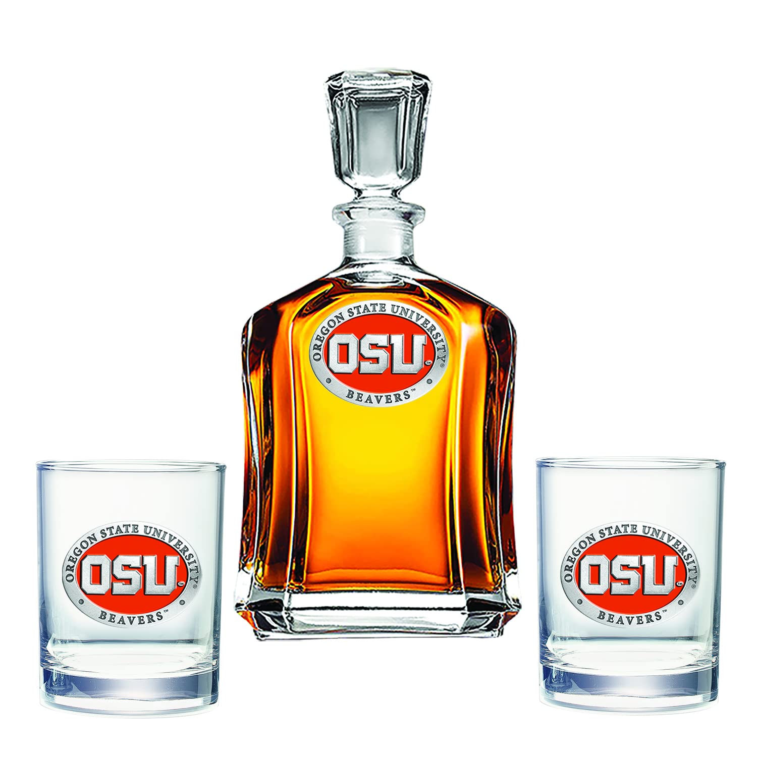 Heritage Pewter Oregon State Decanter Set with 2 Double Old-Fashioned Glasses | 24oz Handcrafted Pewter Liquor Pourer & Glass Gift Set | Perfect for Whiskey, Bourbon & Home Bar Decor