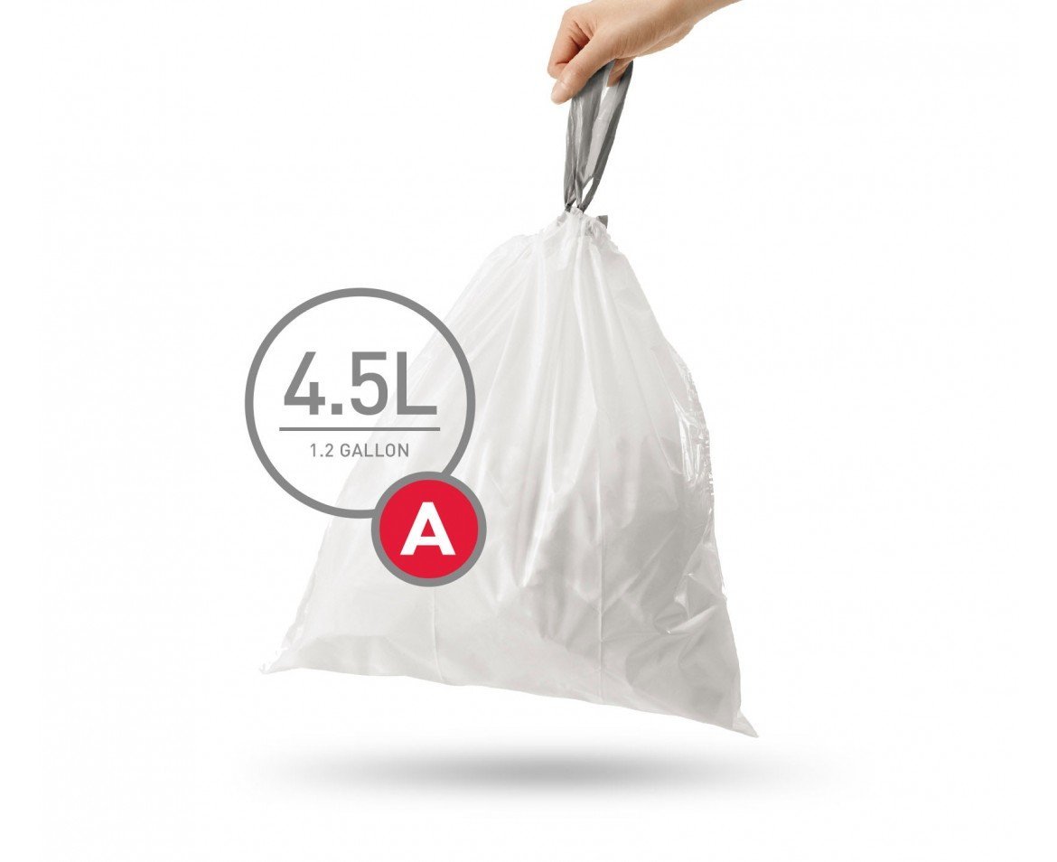 simplehuman Trash Can Liner A, 4.5 Liters/1.2 Gallons, 30-Count | Small Garbage Bags for Bathroom, Office & Kitchen Waste | Odor Control & Leak-Proof Design