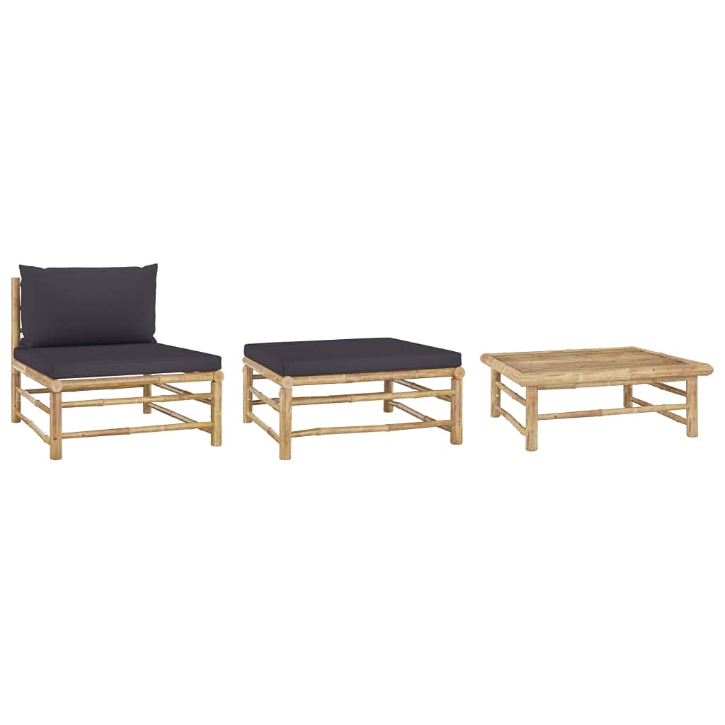 3 Piece Outdoor Garden Dining Set, Bamboo Table and Chairs with Comfortable Cushions, Patio Furniture for Conversation and Coffee, Durable Bamboo Frame