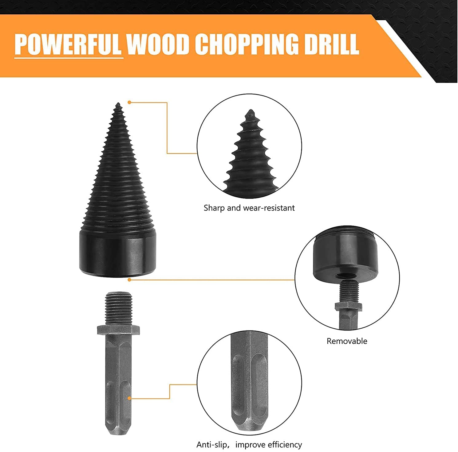 5PCS Heavy Duty Wood Splitter Drill Bits Set - 32MM & 42MM Firewood Log Splitting Bits with Round/Hex/Square Shank for Electric Drills | Perfect for Firewood Preparation, DIY Woodworking & Home Improvement Projects