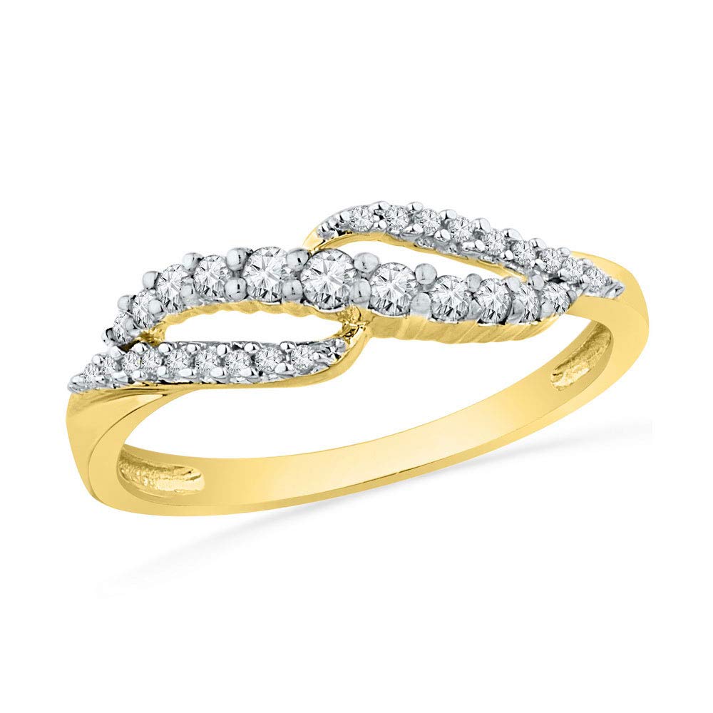 10kt Yellow Gold Women's Round Diamond Crossover Band Ring - 1/4 Cttw Diamond Wedding Ring for Her, Elegant Jewelry Gift for Anniversary, Engagement, or Special Occasions