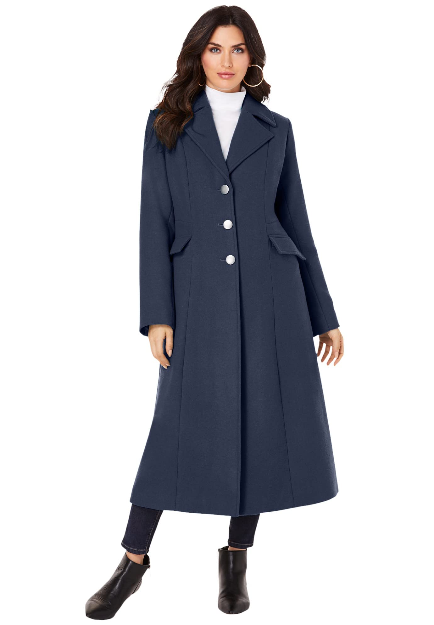 Roaman's Women's Plus Size Long Wool Blend Coat - Warm Winter Trench Coat for Curvy Women | Perfect for Office, Travel & Formal Occasions