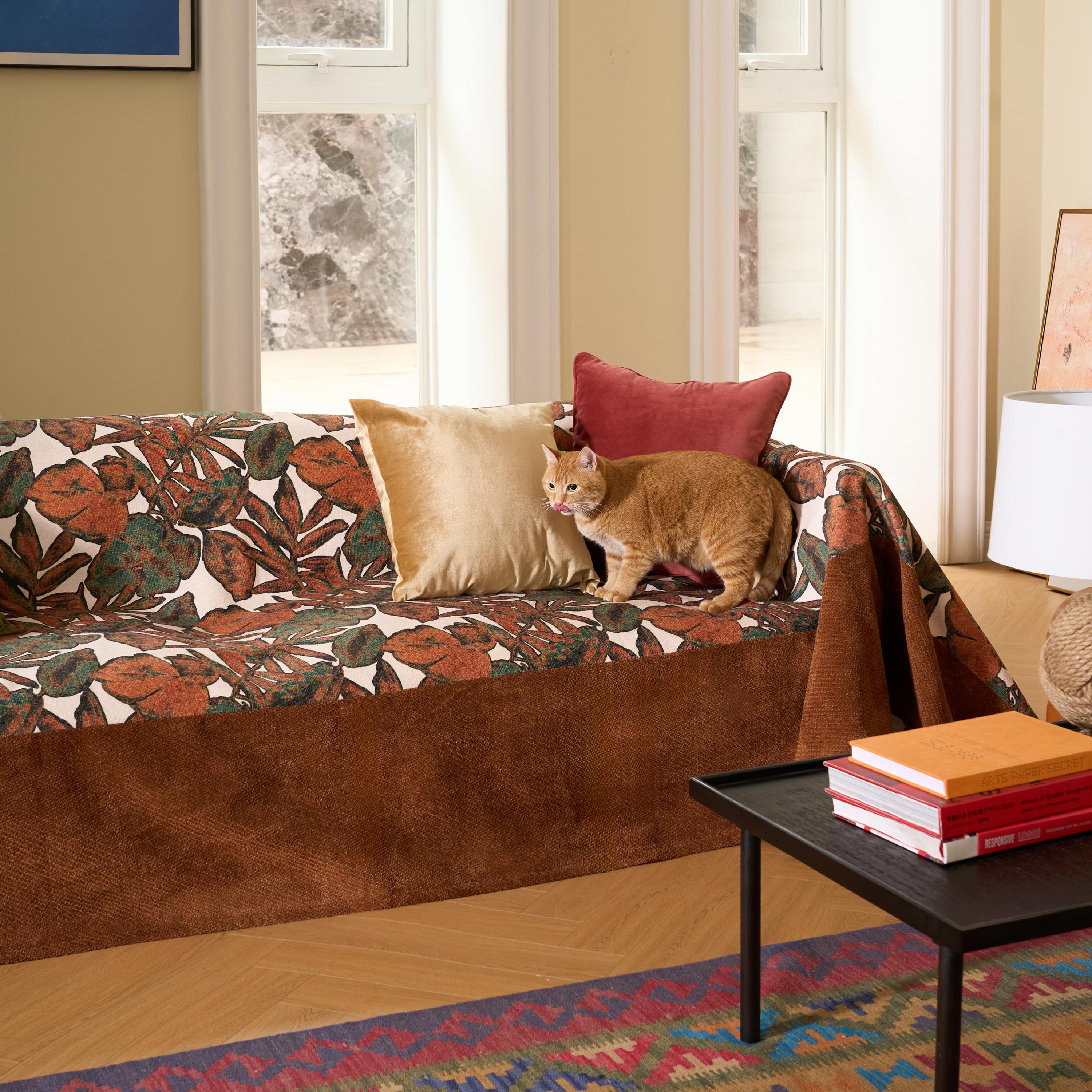 Autumn Leaves Print Sofa Cover - Soft Stretchable Couch Slipcover for Fall Decor, Home Living Room Protection | Perfect for Seasonal Home Styling & Furniture Protection