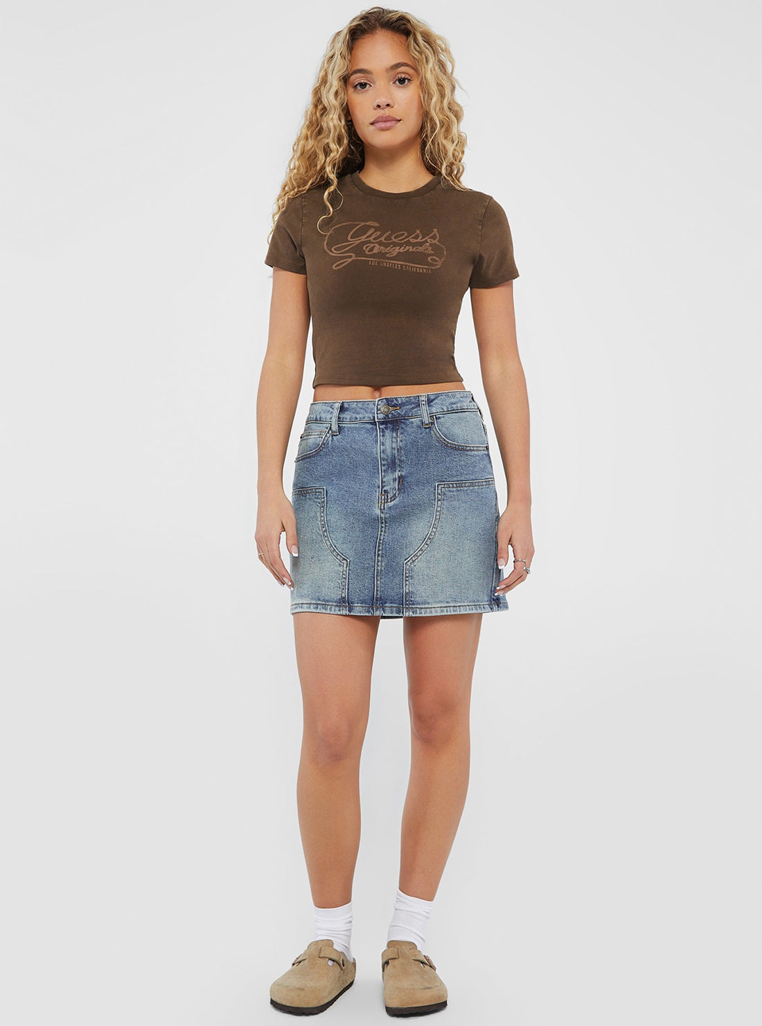 Guess Originals Panel Denim Mini Skirt for Women - High Waisted Stretch Denim Skirt with Side Slits, Perfect for Casual Outfits, Parties & Date Nights