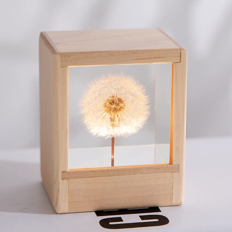 Dandelion Flower Resin Night Lamp - 6 Inch Wood Epoxy Table Lamp with Breath Design, Custom Handmade Night Light for Home Decor | Perfect Gift for Her, Mom, Anniversary, Birthday | Ideal for Bedroom, Living Room, Nursery & Office Lighting