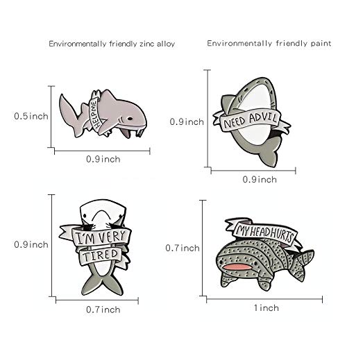 4Pcs Cute Cartoon Enamel Pin Set - Punk Brooches Lapel Pins for Women Girls Kids | Costume Decoration, Clothing & Bag Accessories | Shark Design | Perfect for DIY Crafts, Gifts & Fashion Outfits