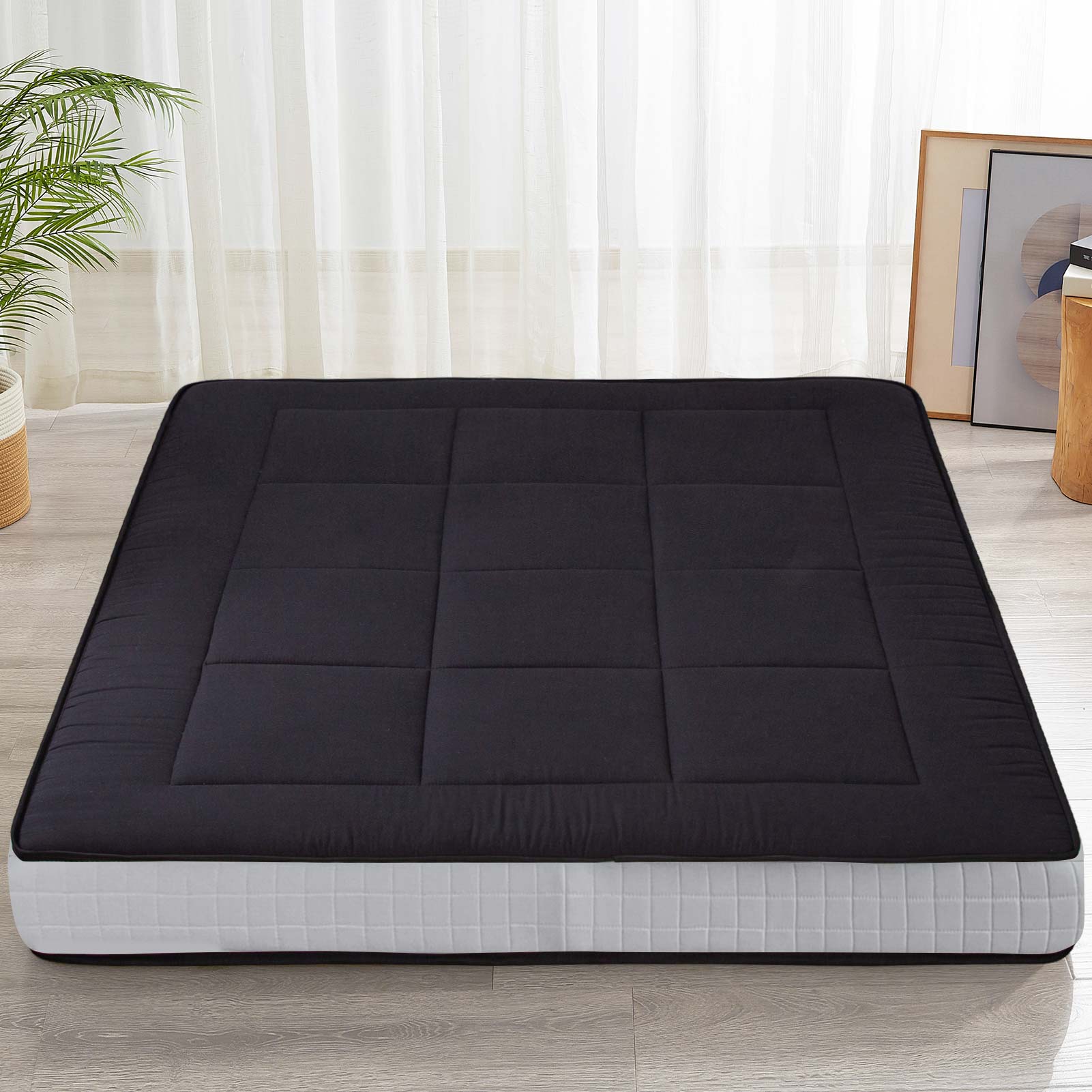 MAXYOYO 6-Inch Extra Thick Floor Futon Mattress - Black | Foldable Guest Bed, Dorm Room Essentials, Camping & Home Office Sleeping Solution