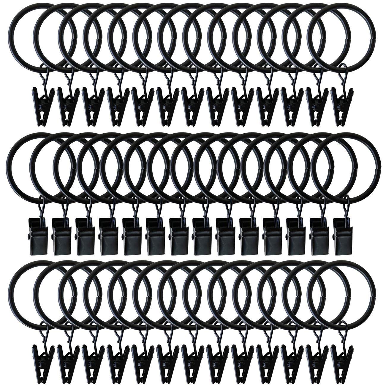 40 Pack Black Matte Metal Curtain Rings with Clips - 1.25 Inch Heavy Duty Drapery Hooks for Durable Curtain Hanging - Perfect for Living Room, Bedroom, and Home Decor