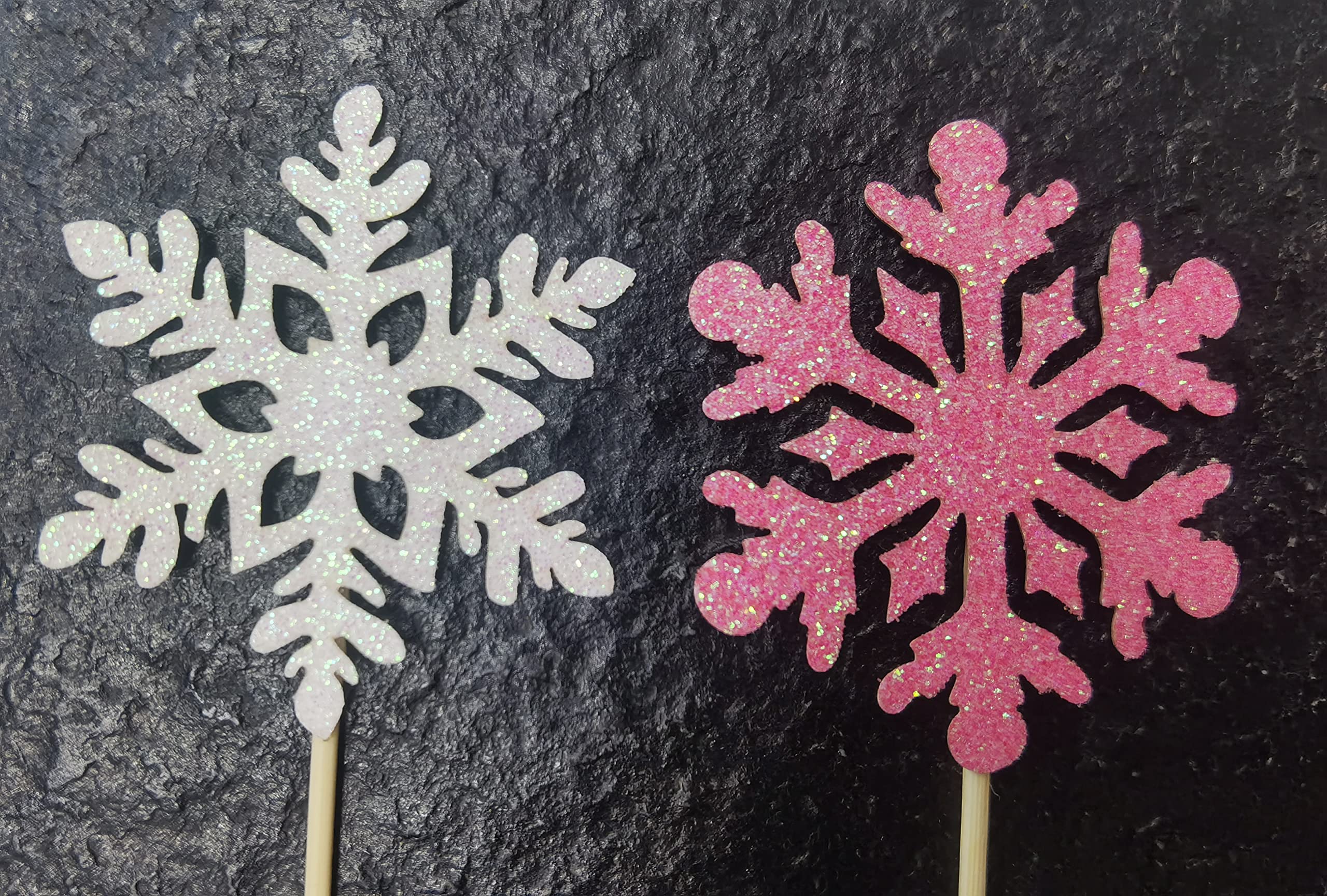 24 Pcs Glitter Snowflake Cupcake Toppers - Pink & White Edible Cake Decorations for Christmas, Baby Shower & Winter Party Decor | Perfect for Holiday Baking, Dessert Display & Festive Celebrations
