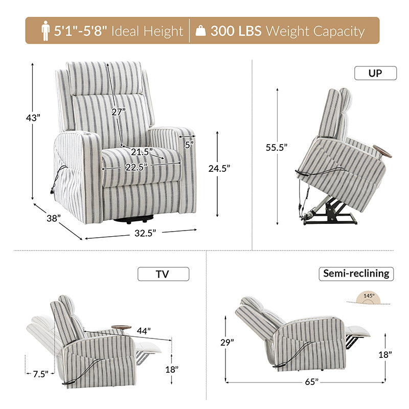 Vernon Farmhouse Charm Power Recliner - Comfortable Electric Lift Chair for Living Room, Bedroom & Home Theater (Brown Faux Leather)