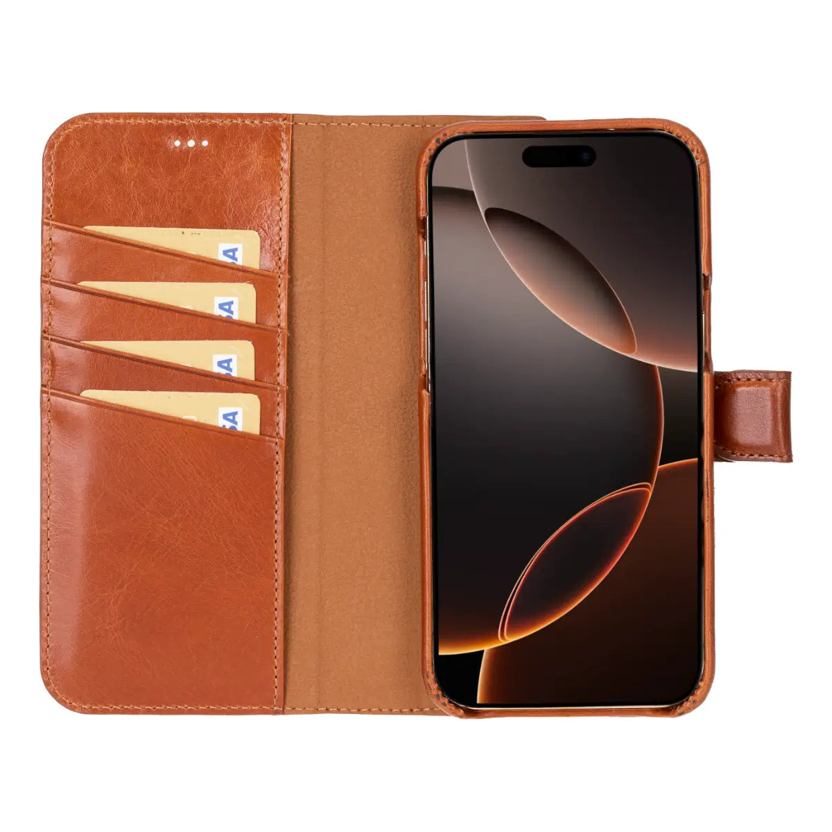 Premium Burnished Tan Leather iPhone 17 Pro Max Wallet Case - Luxury Protection with Card Slots | Perfect for Business Travel & Everyday Use
