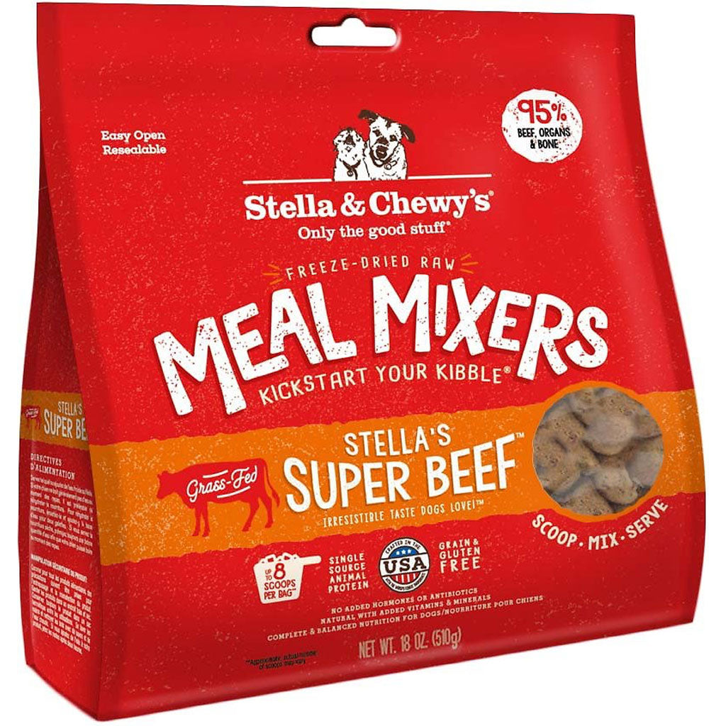 Stella & Chewy's Freeze-Dried Super Beef Dinner Dog Food Topper - High-Protein Grain-Free Meal Mixer for Dogs - Perfect for Kibble Topping or Raw Food Diet Supplement