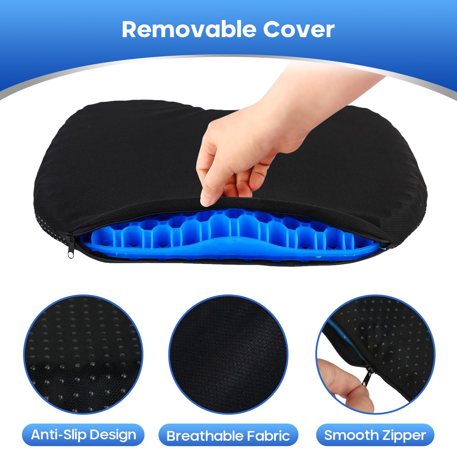 Non-Slip Kayak Seat Cushion with Waterproof Cover - Comfortable Gel Kayak Seat Pad for Inflatable Kayaks, Canoes & Fishing Boats - Ideal for Rowing, Fishing & Office Use (Blue)