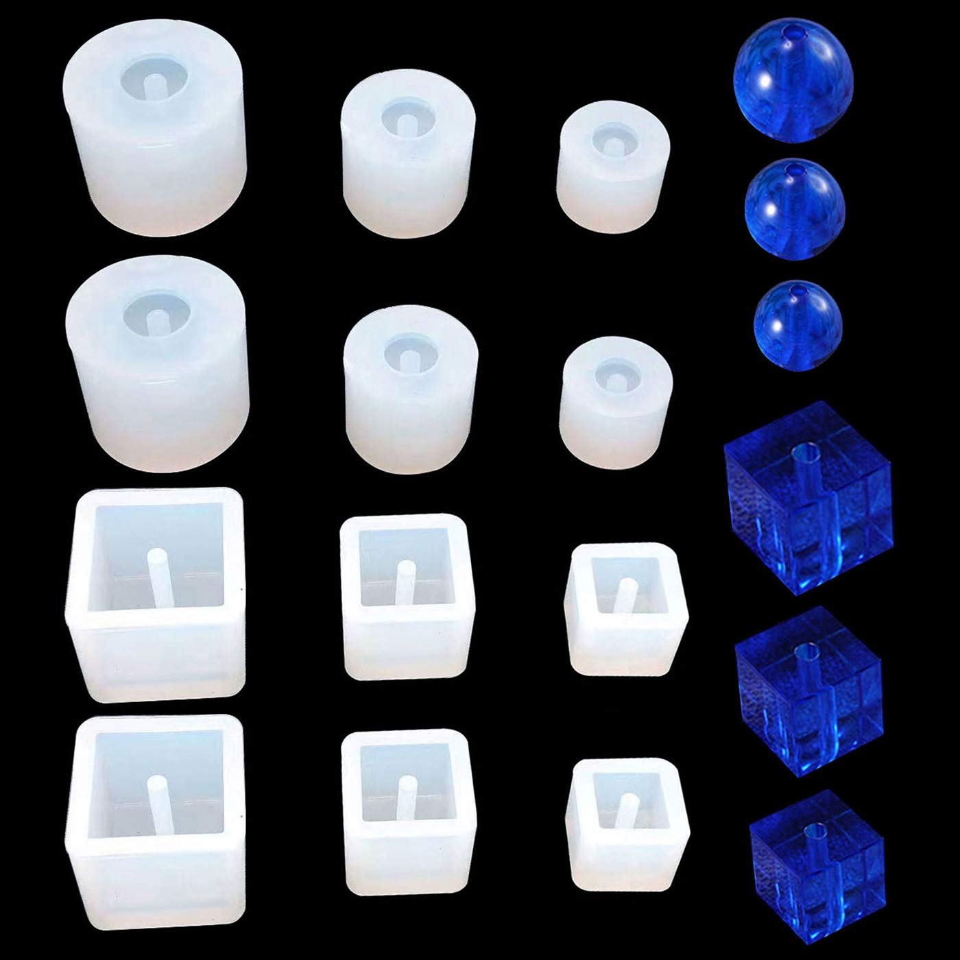 Markeny 12PACK Silicone Resin Molds Set - Square & Round Beaded Molds for DIY Bracelet Beads, Crystal Glass Beads Making - Perfect for Jewelry Crafting, Resin Art, and Home Decor Projects
