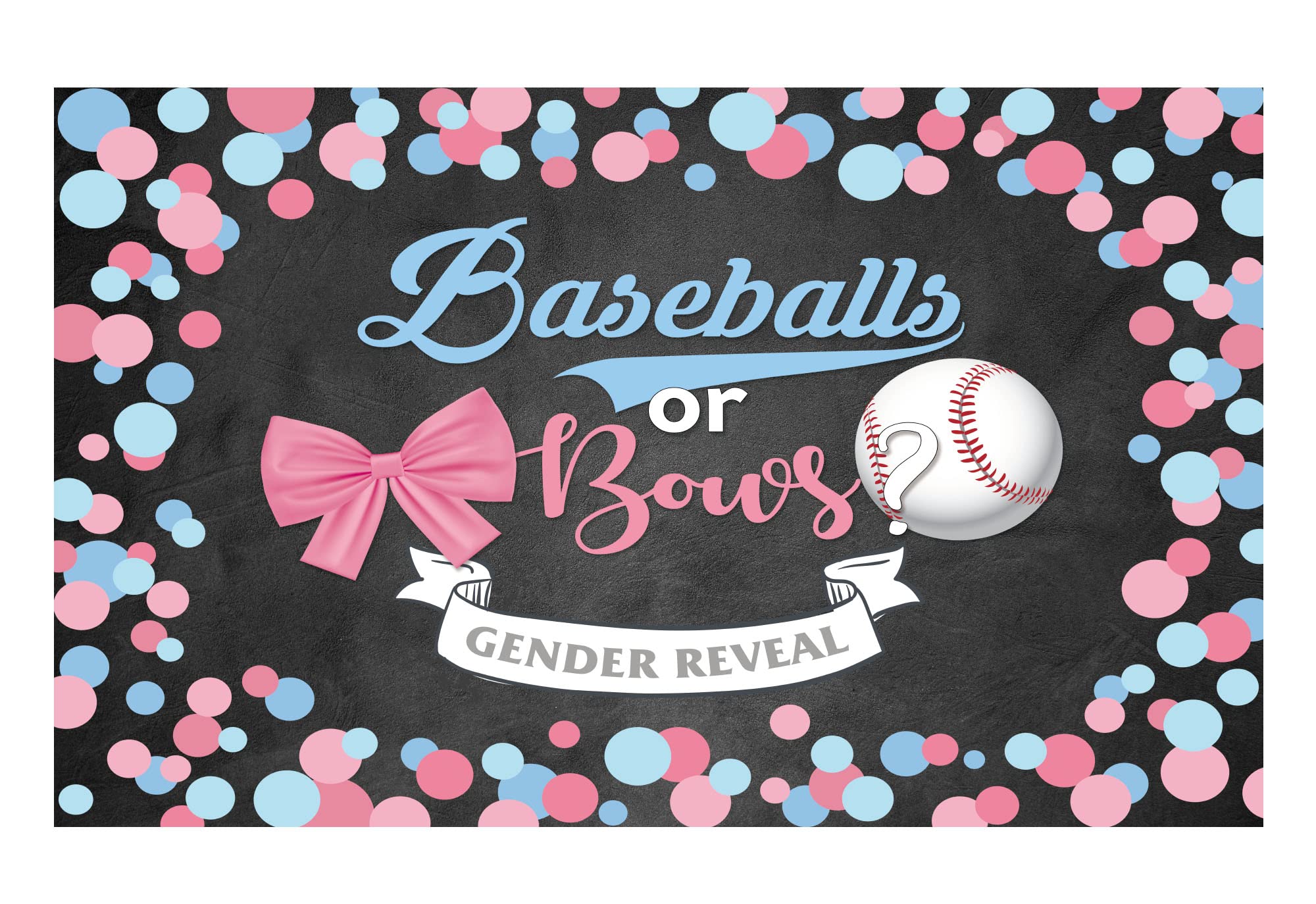 Funnytree Baseball or Bows Gender Reveal Backdrop - Pink & Blue Baby Shower Decoration for Boy or Girl - Photography Background & Party Banner for Baby Shower, Gender Reveal Party & Photo Booth Props