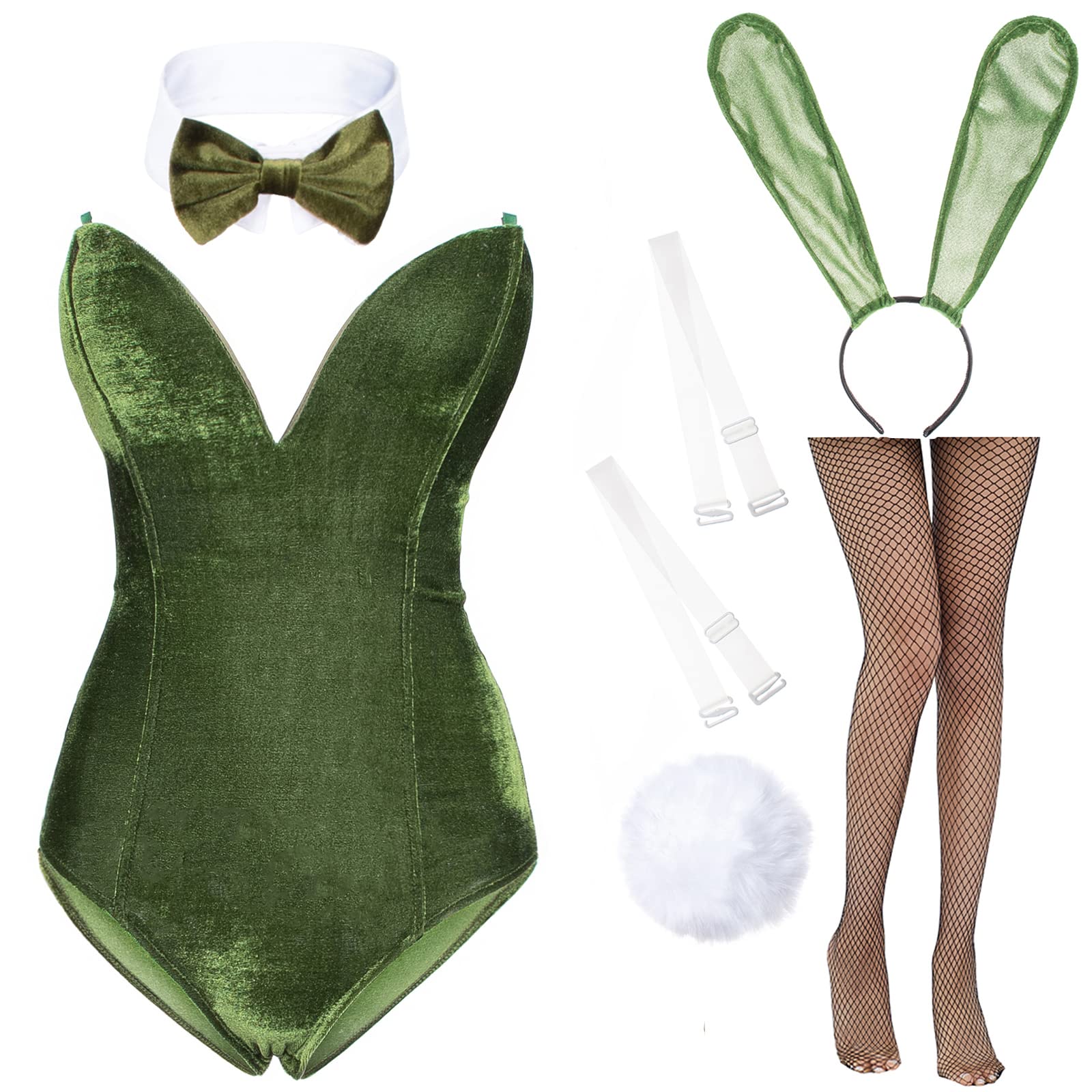 Anime Women's Bunny Costume One Piece Bodysuit with Headband & Stockings - Halloween Cosplay Outfit for Party, Anime Convention & Roleplay