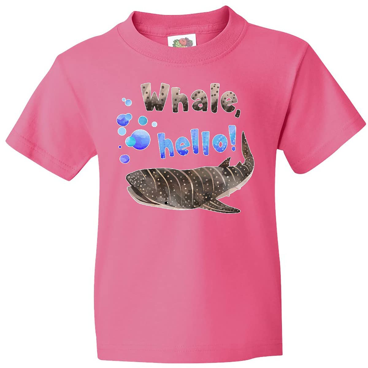 Inktastic Whale Hello Cute Whale Shark with Bubbles Youth T-Shirt - Soft Cotton Kids Tee for Beach Vacation & Ocean Lover Gifts