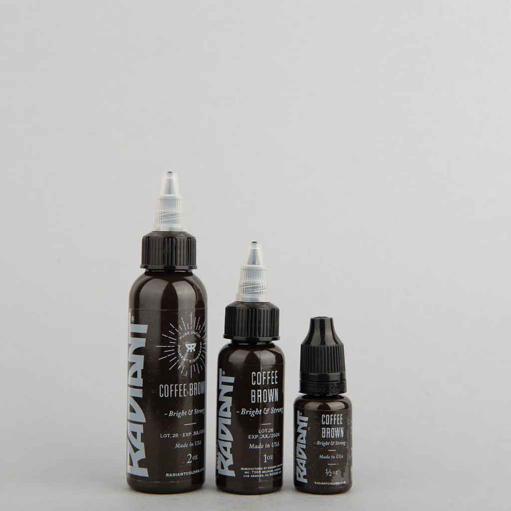 Premium Coffee Brown Radiant Tattoo Ink - 1 oz Bottle for Professional Tattoo Artists | Ideal for Realism, Shading & Fine Line Work