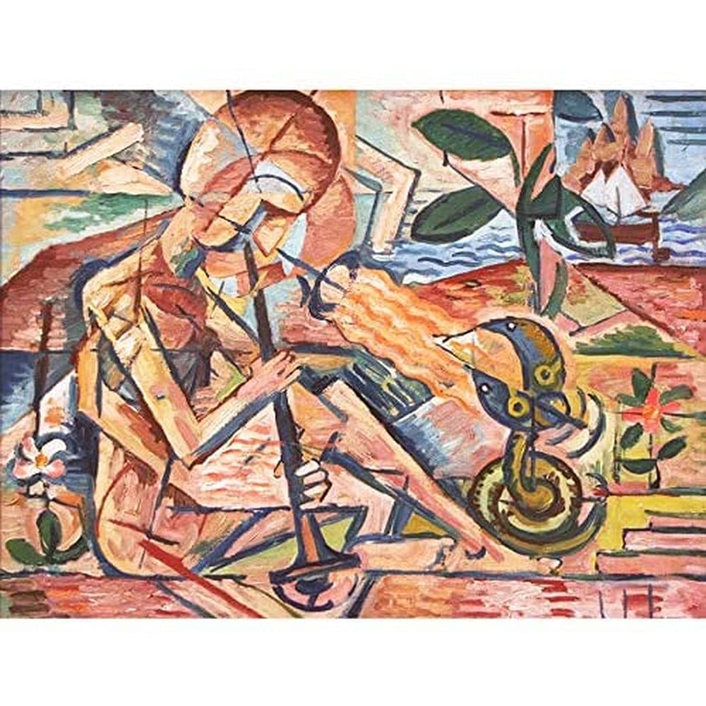 Kubista Fakir Taming Snakes Abstract Art Print - Premium Canvas Wall Decor Poster & Mural for Living Room, Bedroom & Office - Modern Home & Office Decoration