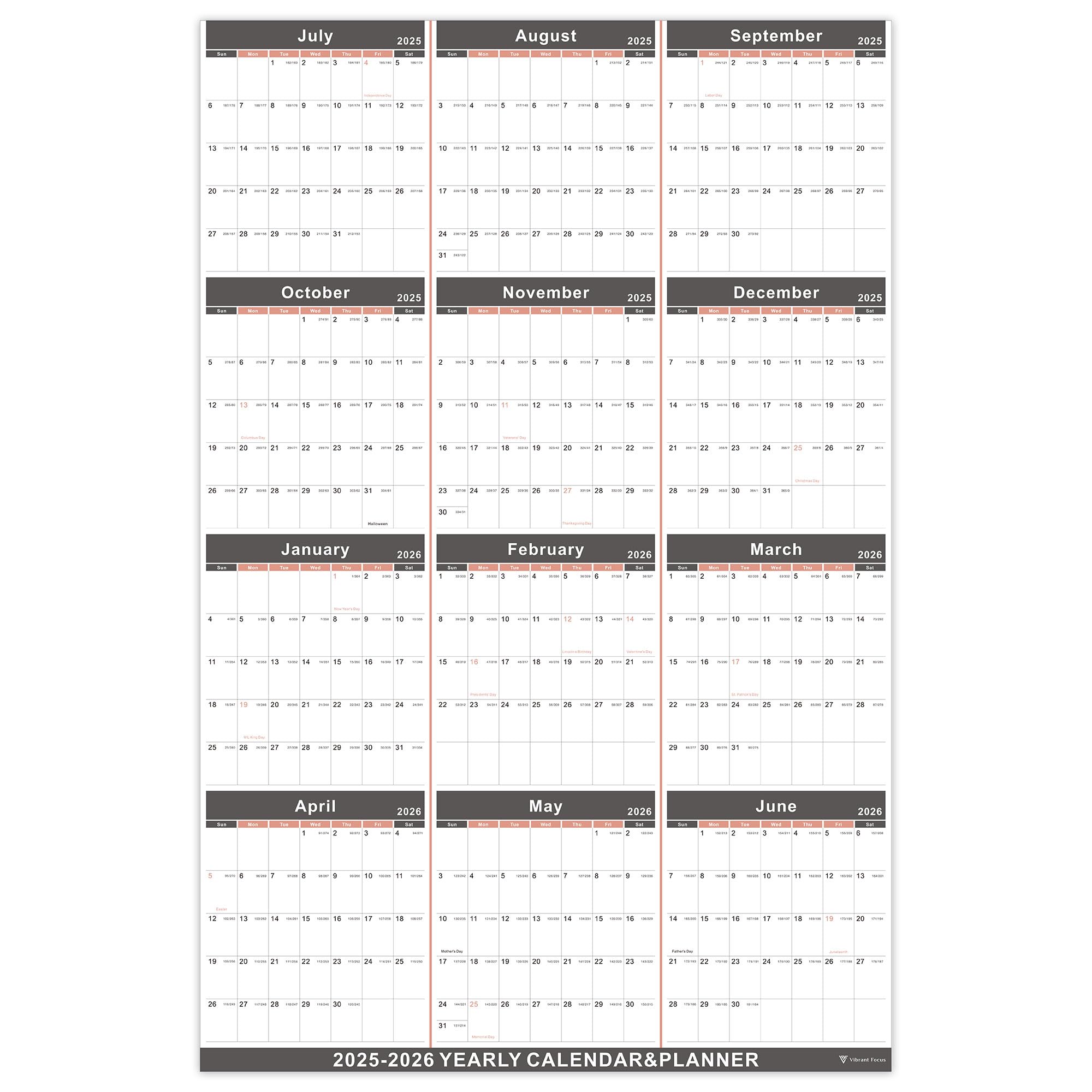 2025-2026 Yearly Wall Calendar & Planner - Large 34.7