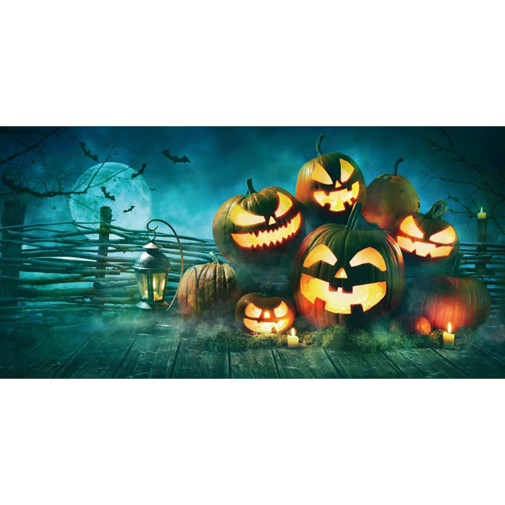 OERJU 5x3ft Halloween Photography Backdrop - Pumpkin Lantern, Flying Bats & Moonlight Scene for Party Decor, Photo Booth Props (Adult & Kids Portrait Background) | Perfect for Halloween Parties, Trick-or-Treat Photos & Spooky Themed Events
