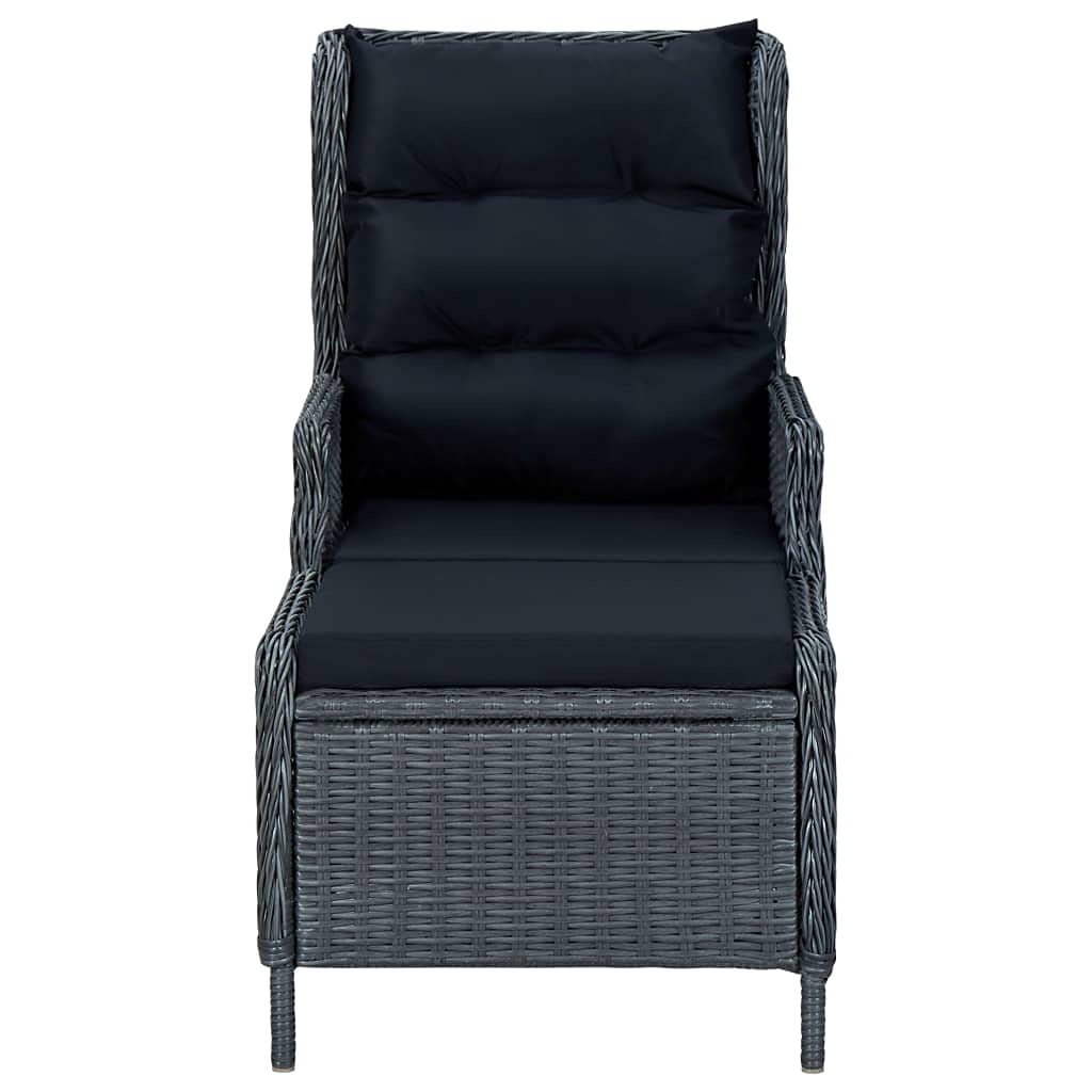 **Dark Gray Reclining Garden Chair with Cushions & Footstool – Outdoor Patio, Balcony, Terrace Lounge Seating – Durable Poly Rattan Furniture for Relaxing & Sunbathing**