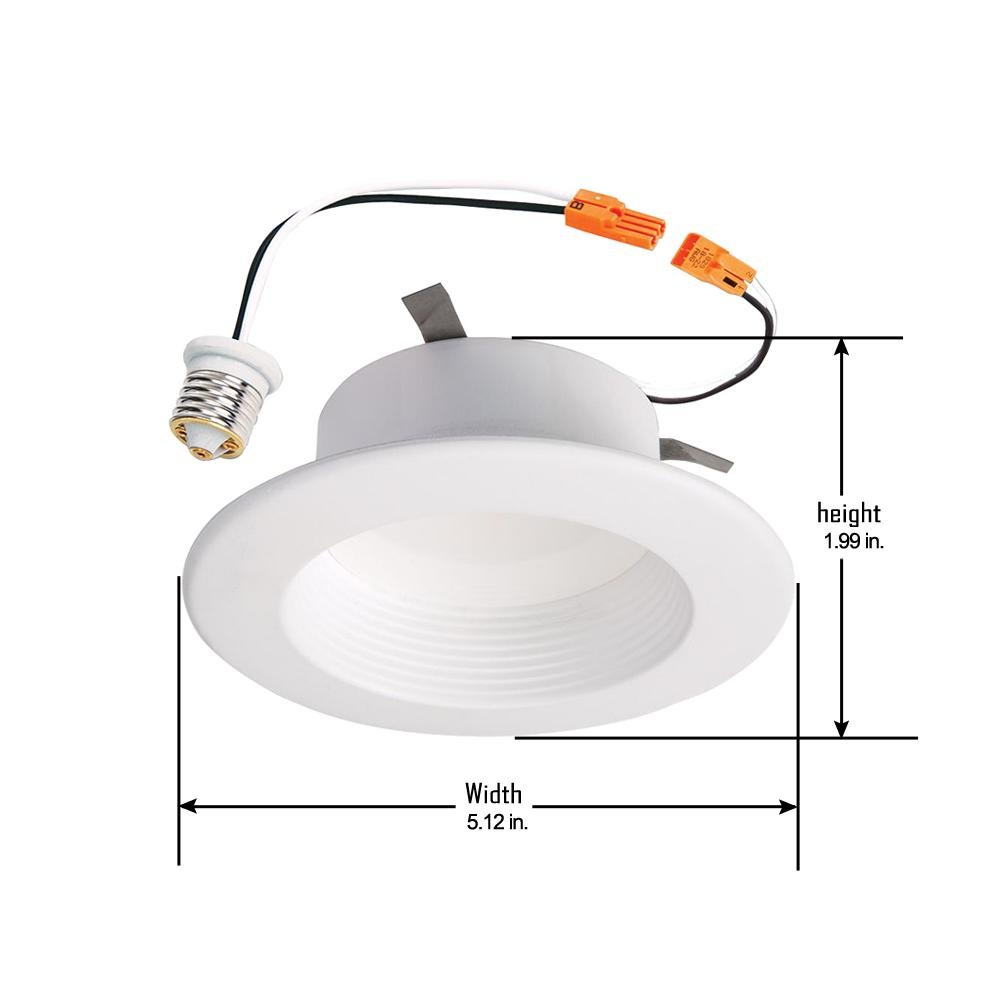 RL 4 Inch White Integrated LED Recessed Ceiling Light Fixture - Retrofit Baffle Trim with 90 CRI, 5000K Daylight - Perfect for Kitchens, Bathrooms, and Hallway Lighting