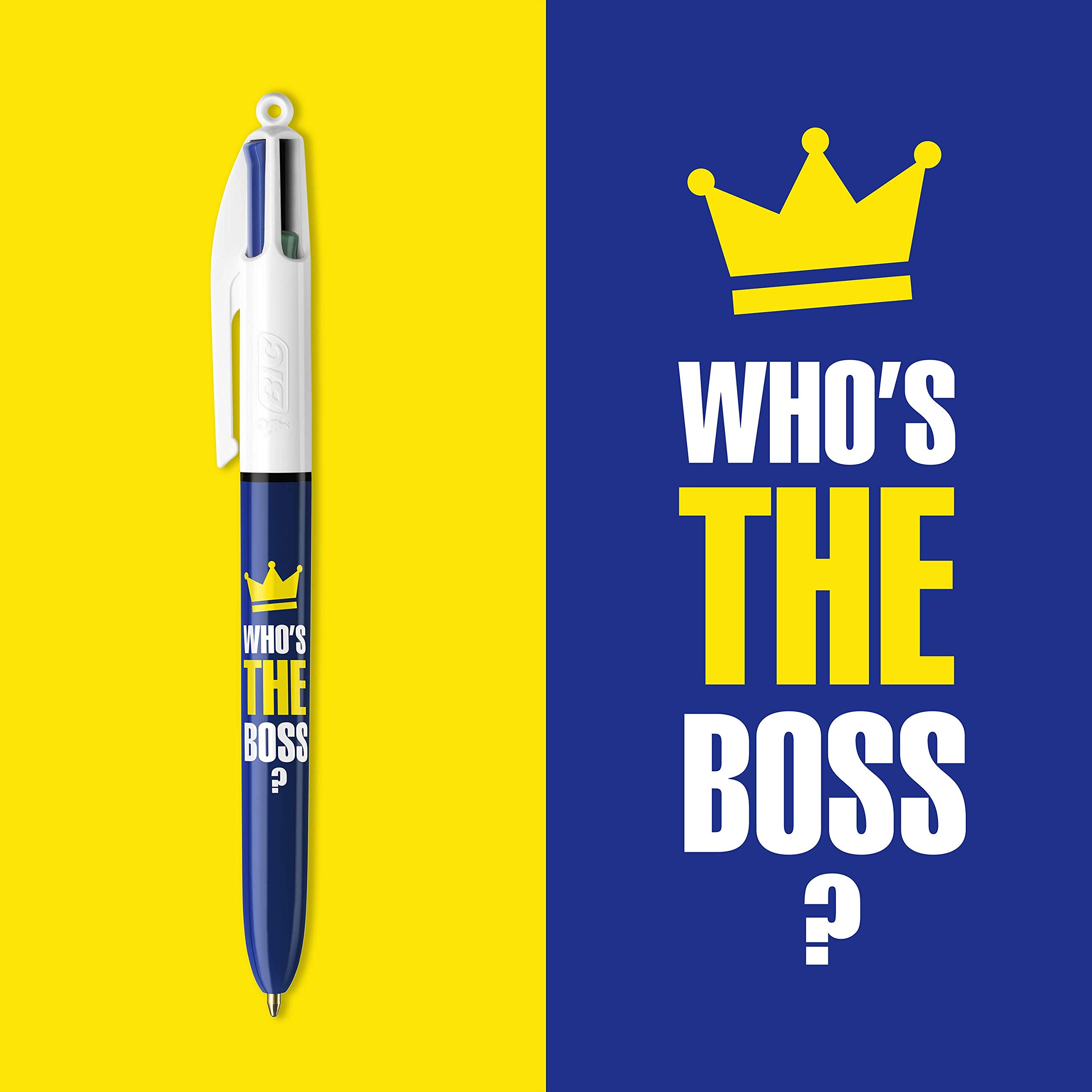 Bic 4-Color Ballpoint Pens - Medium Point 1mm (12-Pack) - Who's The Boss Design - Perfect for Office, School & Note Taking