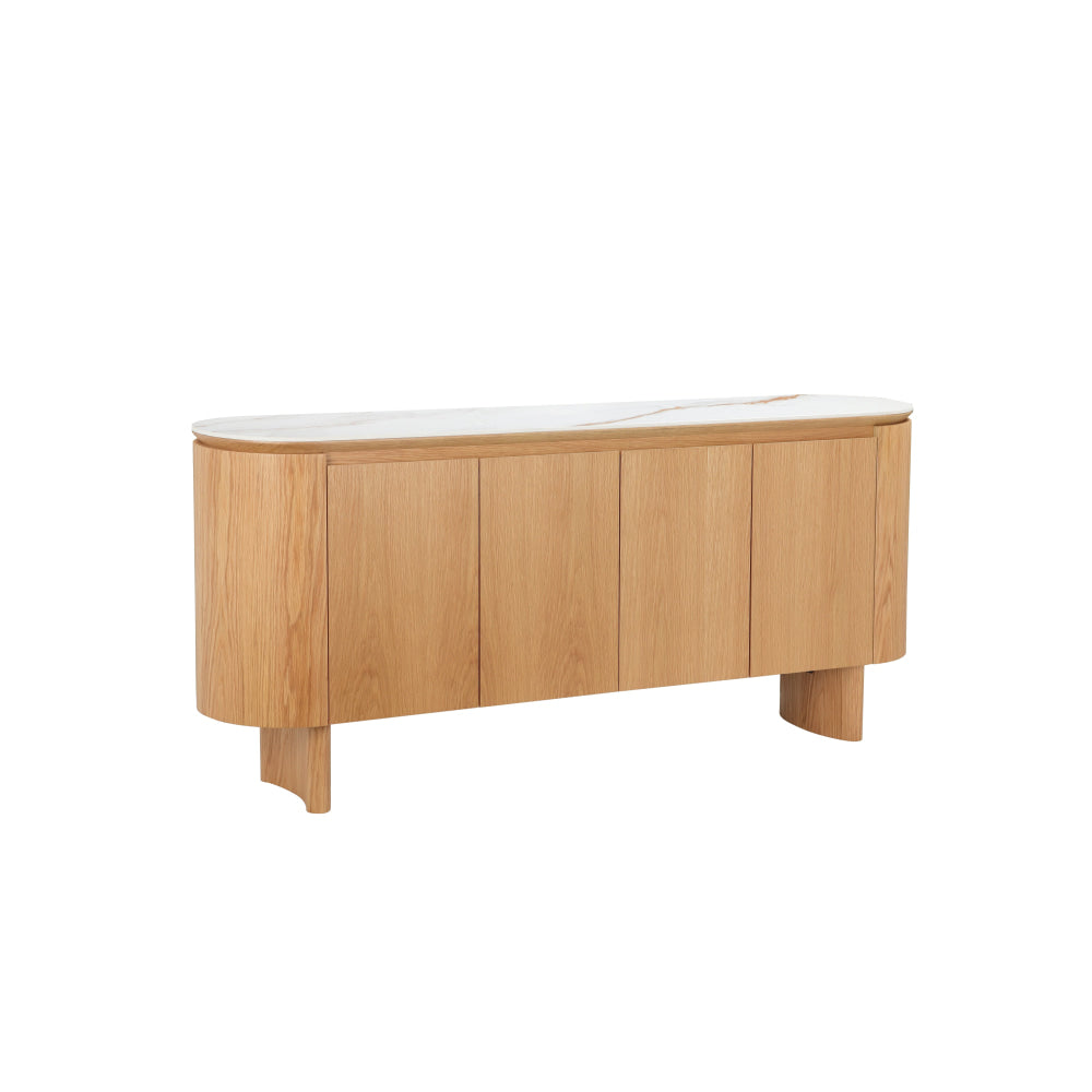 Bronya Matte Ceramic 3-Door Buffet Cabinet - Natural/White Sideboard with Storage | Perfect for Dining Room, Kitchen & Living Room Organization