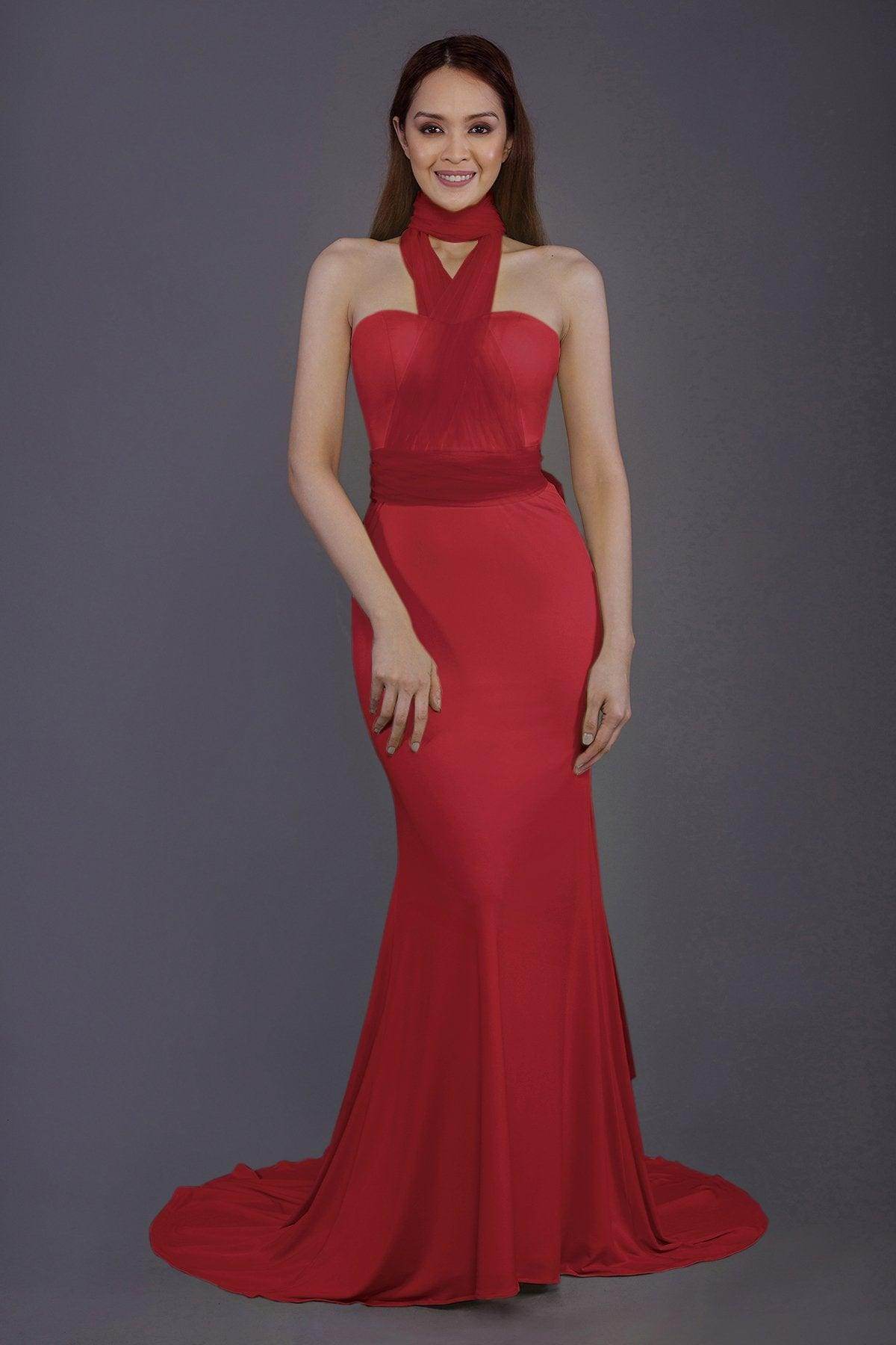 Elegant Mermaid Court Train Knitted Fabric Bridesmaid Dress PR3498 - Perfect for Weddings, Formal Events & Special Occasions