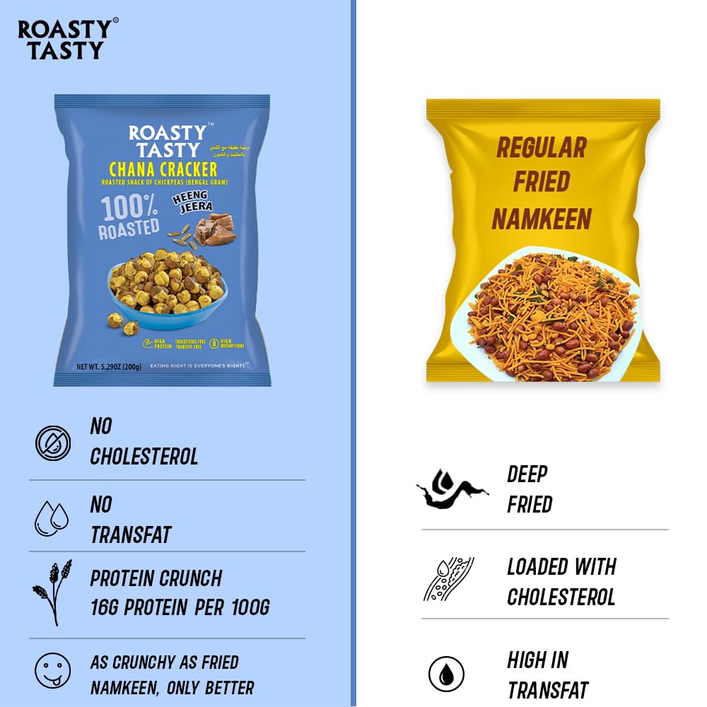 Roasty Tasty Heeng Jeera Chana Crackers - Crunchy Chickpeas Snacks | Healthy Protein-Rich Namkeen | No Preservatives, Cholesterol & Transfat Free Diet Food (200g) | Perfect for Office Snacks, Travel & Weight Management