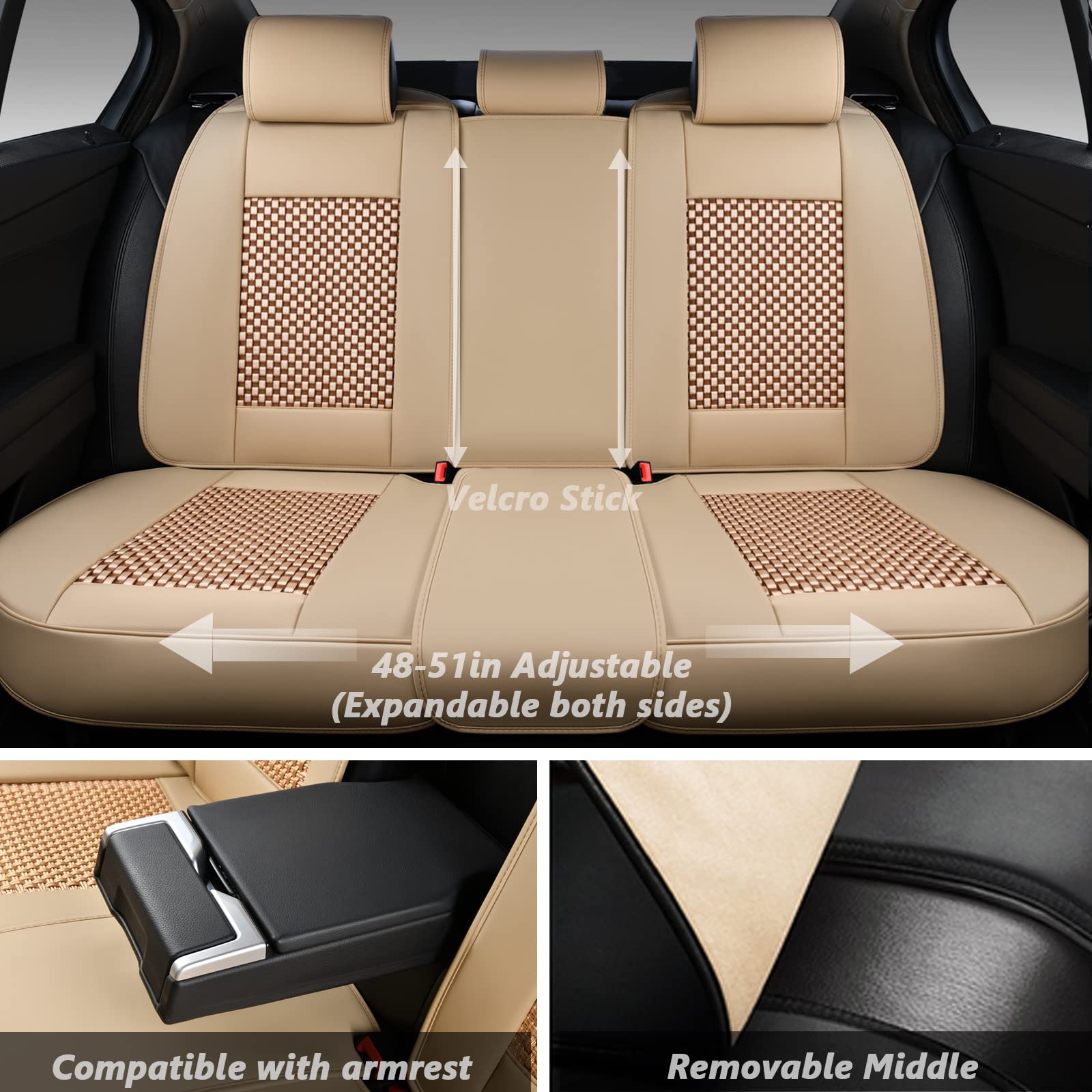 Universal 5-Piece Car Seat Covers Set - Breathable Beige Leather Seat Protectors for Front & Back Seats | Fits Most Vehicles | Perfect for Daily Commute, Road Trips & Family Protection