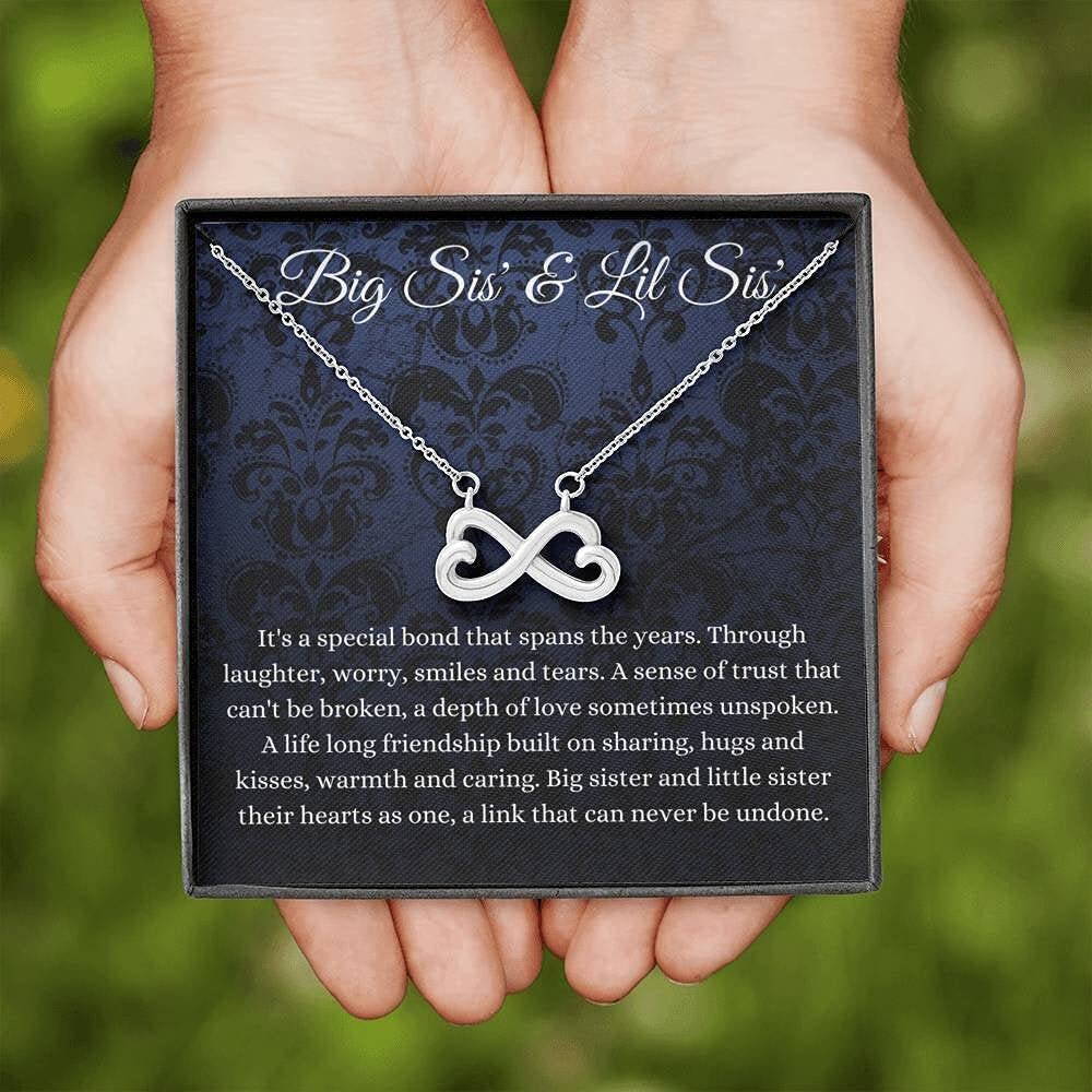 Personalized Infinity Heart Necklace - Matching Sister Jewelry Gift for Big & Little Sis - Perfect for Birthdays & Anniversaries