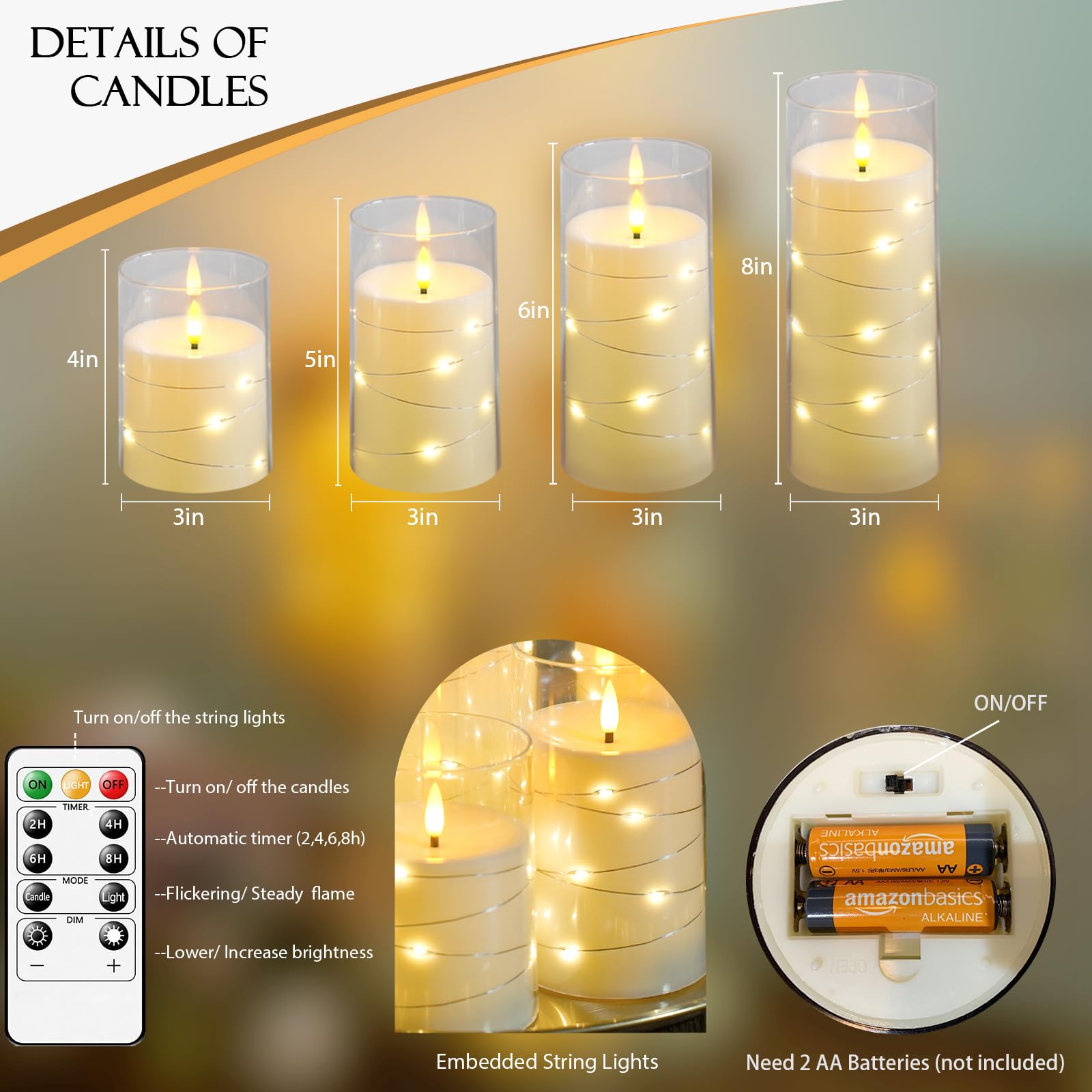 Lezonic 6-Pack Flameless LED Candles with Remote & Fairy Lights - for Home Decor & Weddings