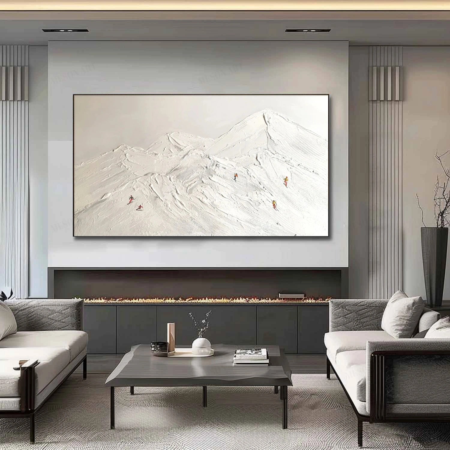 SP044 Skiing Sport Art Textured Canvas Painting - Perfect for Winter Cabin Decor & Ski Lodge Wall Art