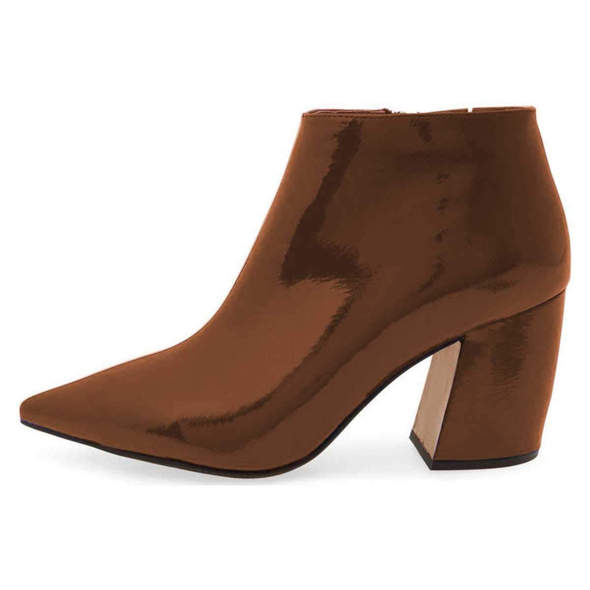 XYD Women's Vegan Leather Pointed Toe Ankle Boots - Chunky Block Heel Side Zipper Dress Booties for Work, Office & Evening Outfits