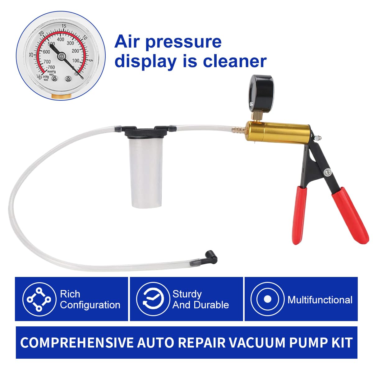 Professional Brake Bleeder Kit with Handheld Vacuum Pump & Adapters - Includes Vacuum Brake Bleeder Pump with Pressure Gauge for Cars, Motorcycles & Automotive Repair (Red) | Perfect for DIY Brake Maintenance & Fluid Replacement