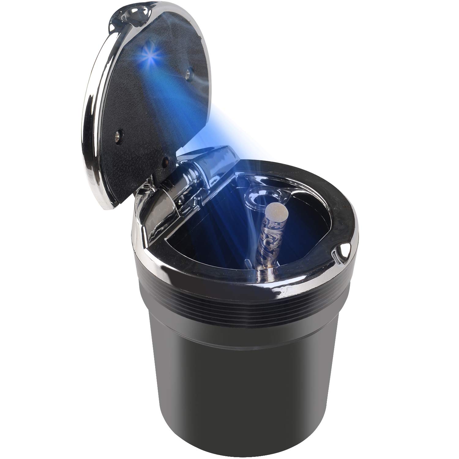 Portable Car Ashtray with Lid & Blue LED Light - Smokeless Cup Holder Ashtray for Vehicles (Black) | Perfect for Road Trips, Commuting & Smoke-Free Car Interior