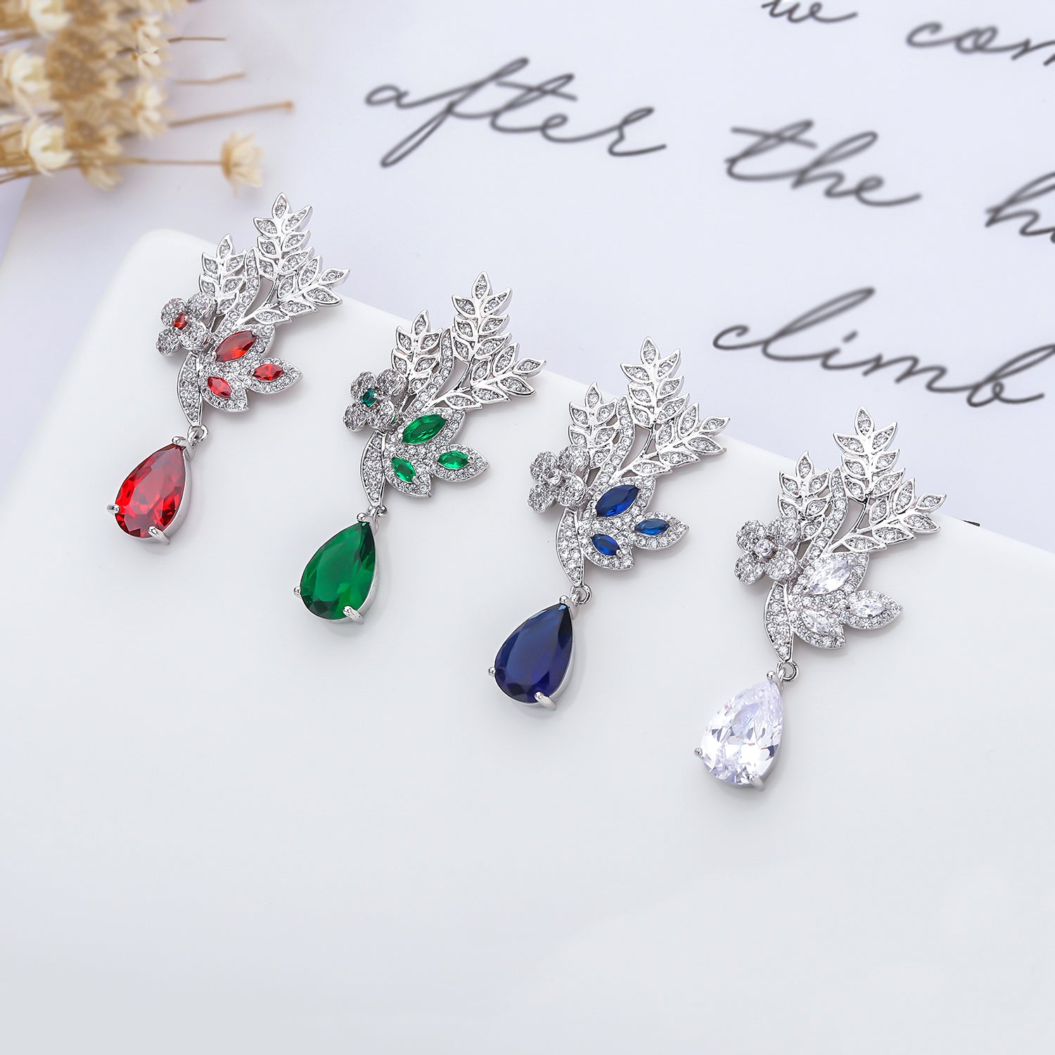 5A Cubic Zirconia Leaf Earrings for Women - Elegant Wedding Jewelry Accessories - Perfect for Bridal, Prom & Special Occasions