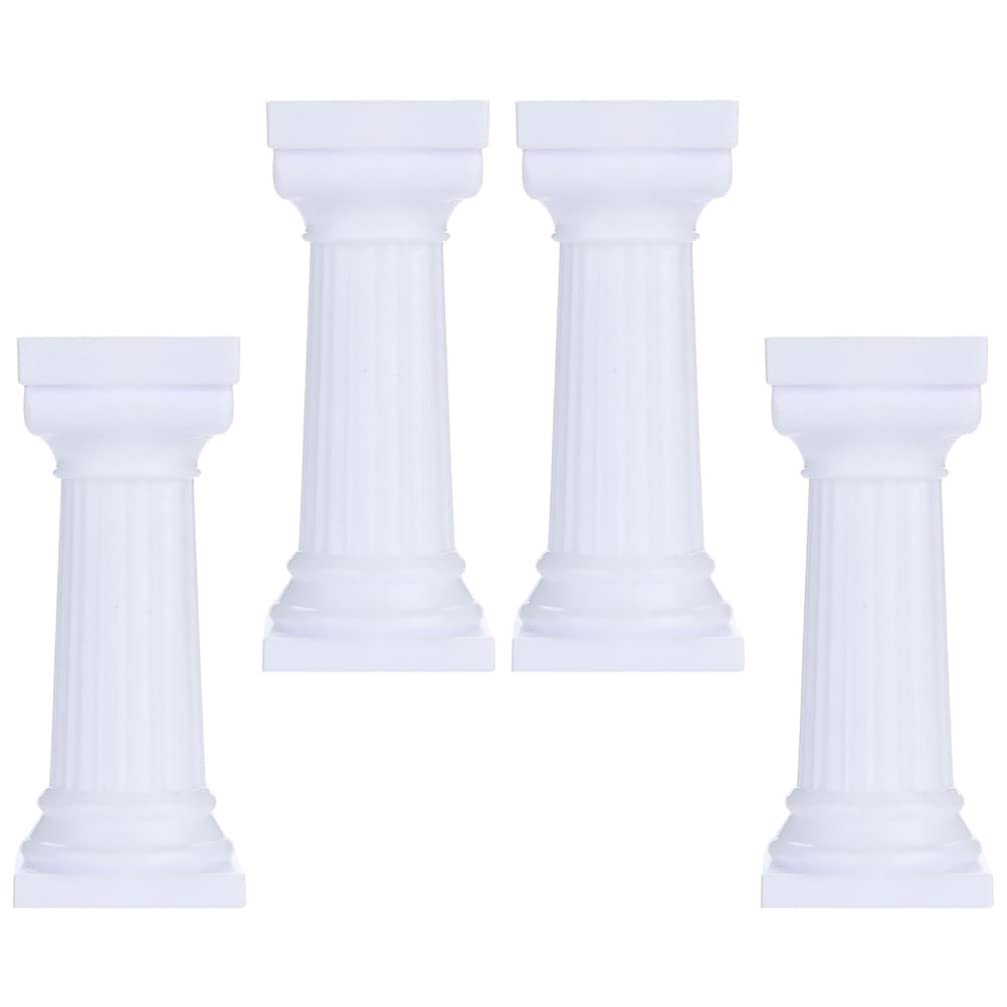 DOITOOL 4Pcs Roman Column Cake Stand Supports - White Plastic Wedding Cake Pillar Holders for Baby Shower, Birthday Party & Floral Arrangements - Durable Cake Decorations for Multi-Tiered Cakes and Centerpieces