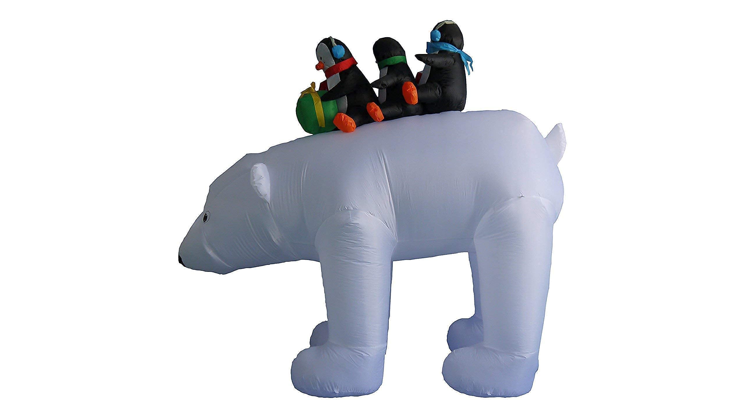 12ft Christmas Inflatable Santa Claus on Sleigh with 3 Reindeer & 8ft Inflatable 3 Penguins on Polar Bear - Outdoor Holiday Decorations Bundle for Xmas Yard, Party, and Home Decoration