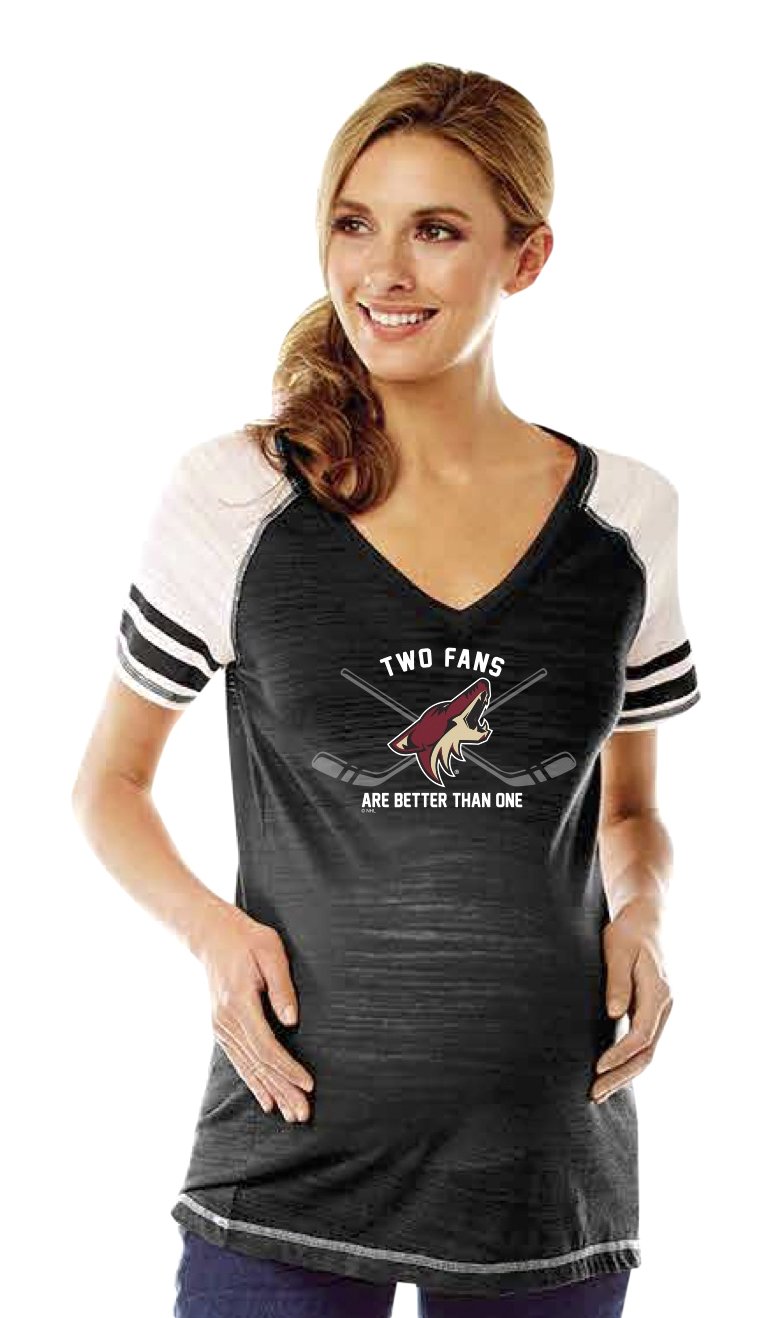 NHL Women's Maternity V-Neck Tee - Soft Cotton Striped Sleeve Shirt for Pregnant Women | Comfortable Pregnancy Top for Casual Wear & Game Day Outfits